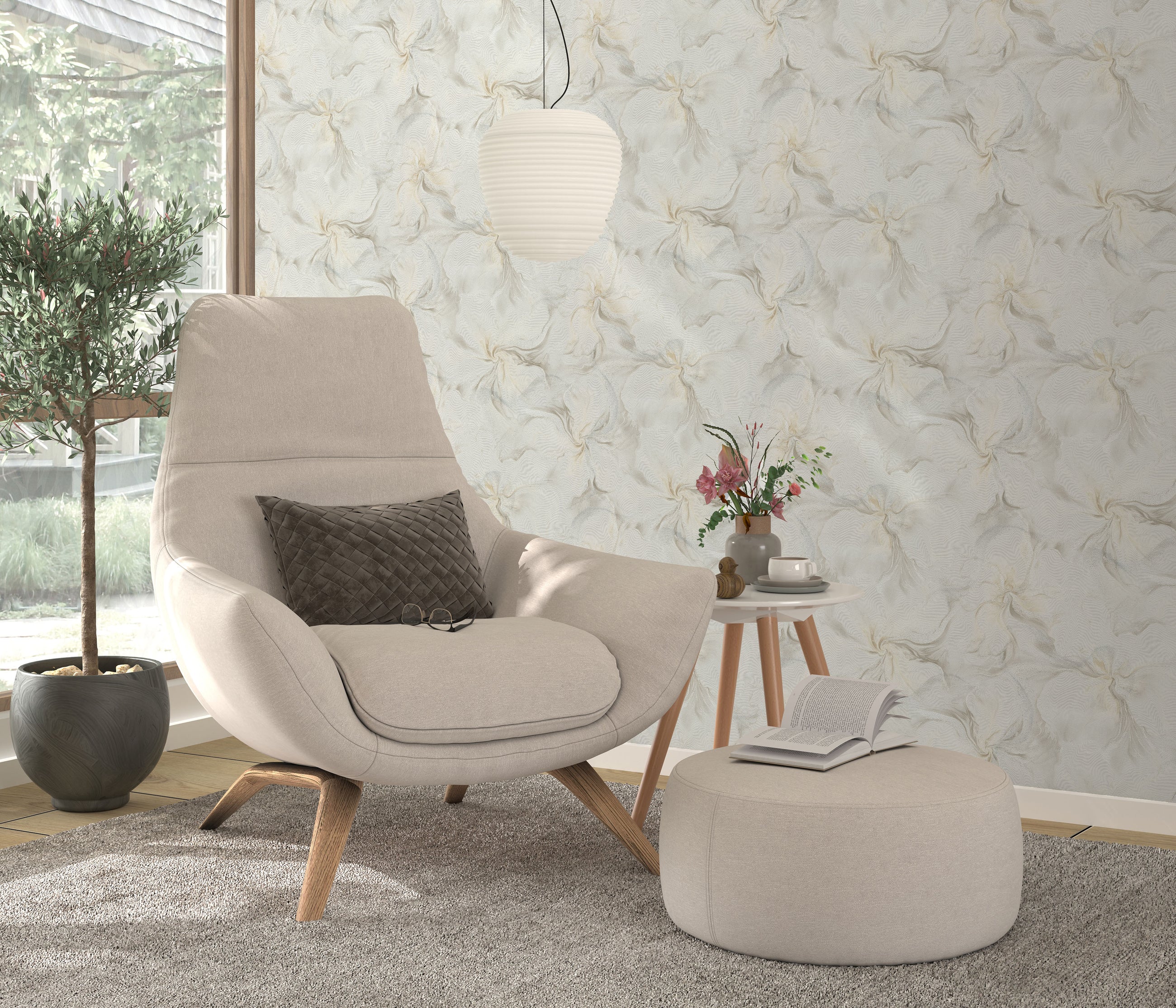 10514-38 Aurora Floral Light Taupe Wallpaper by Erismann