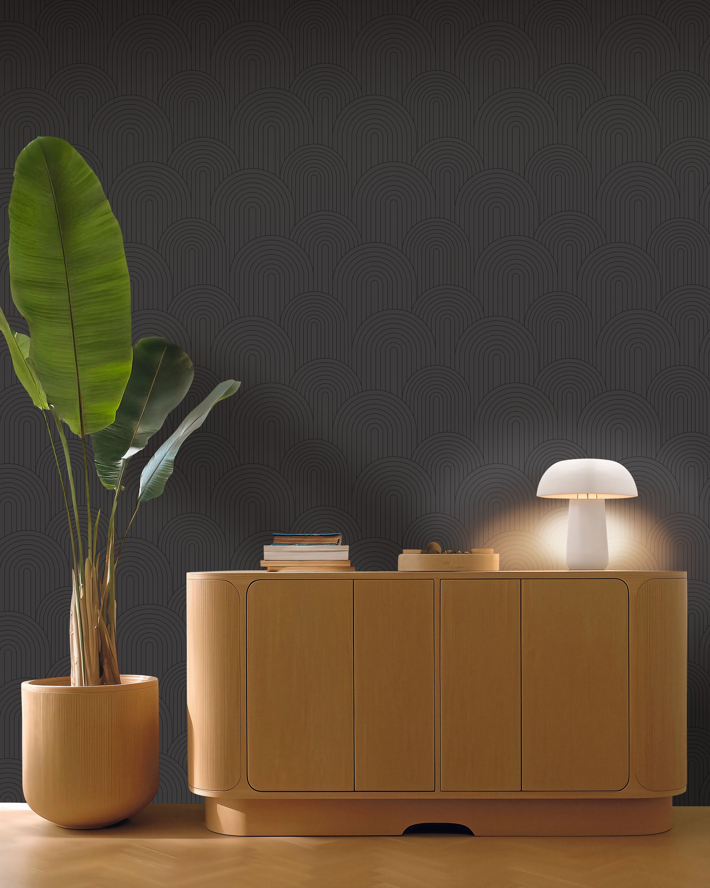 107119982 Curved Line Noir Wallpaper by Caselio