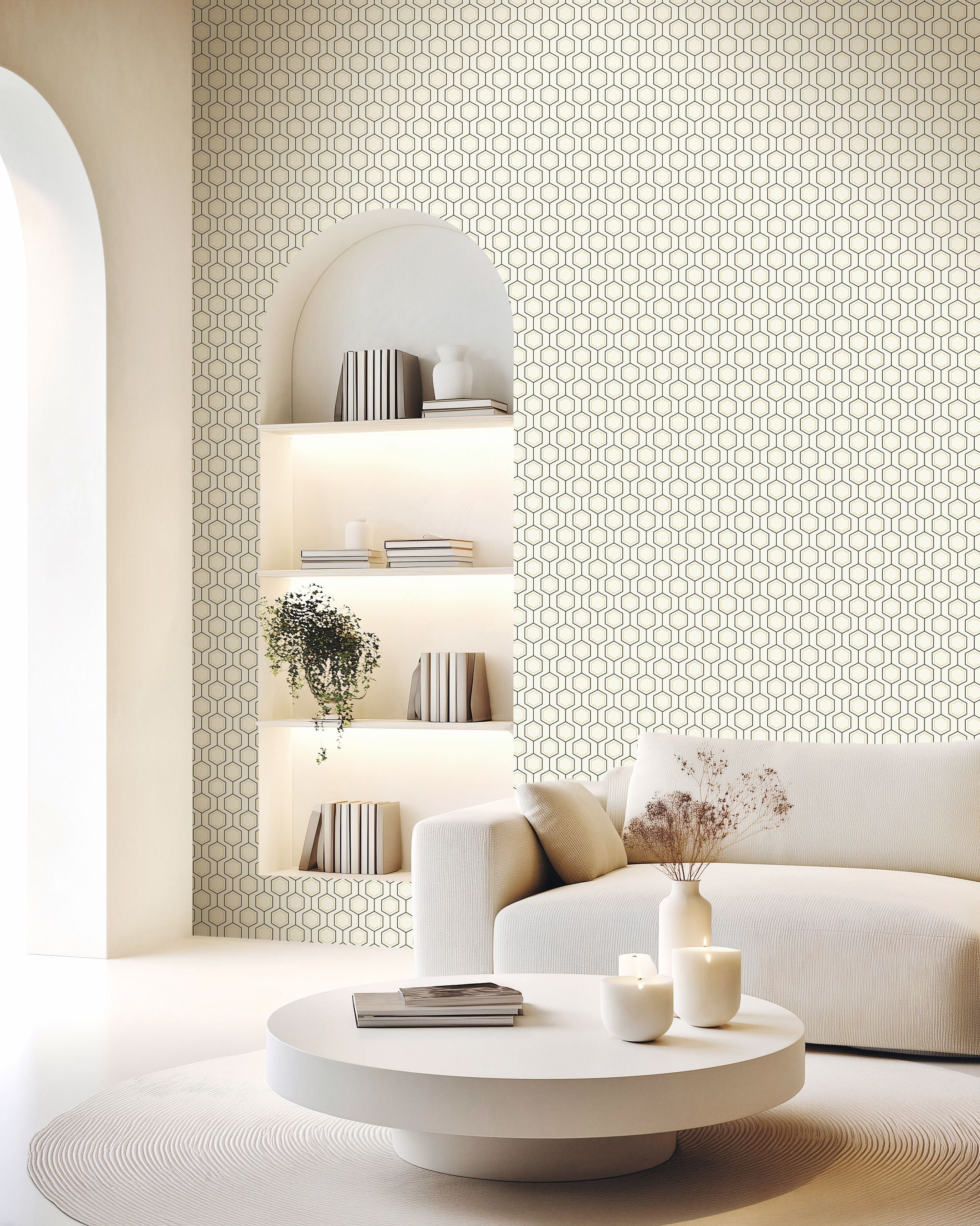 107130937 Hexaline Noir Blanc Or Wallpaper by Caselio