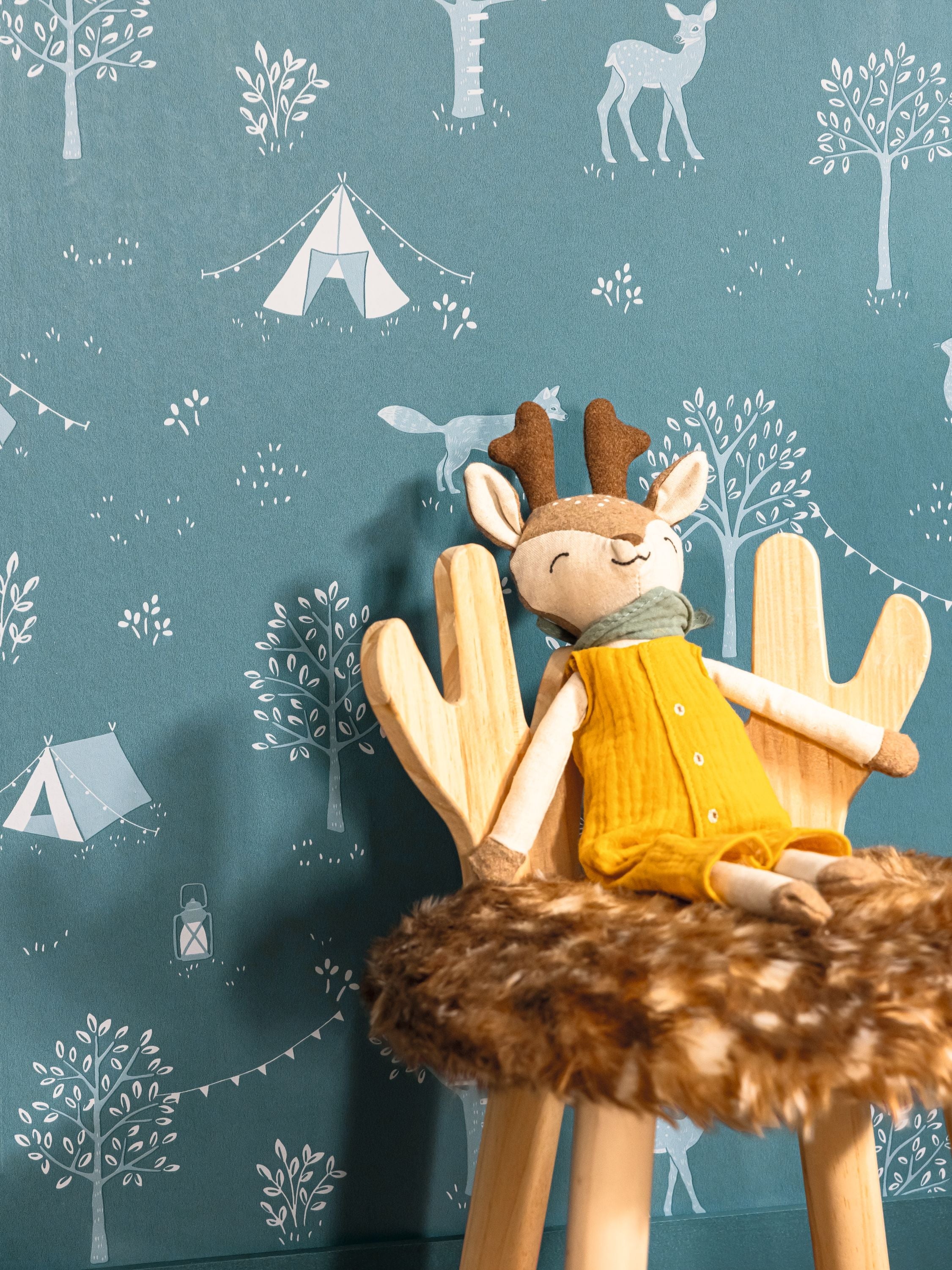 Scouty Bleu Nuit Happy Kids Club Wallpaper by Caselio