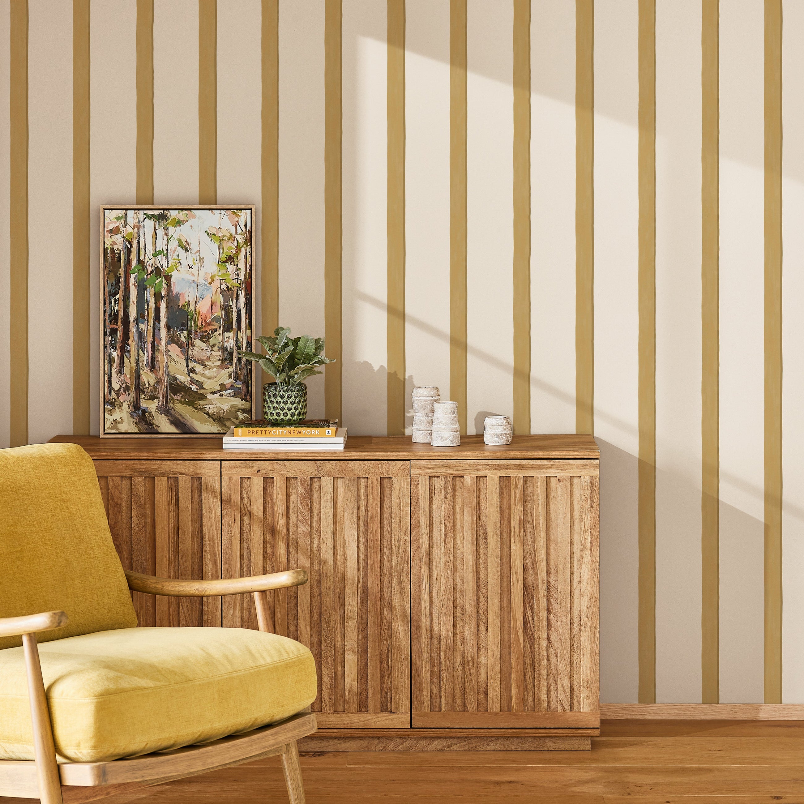 146888 Painted Stripe Ochre Next AW26 Wallpaper by Next