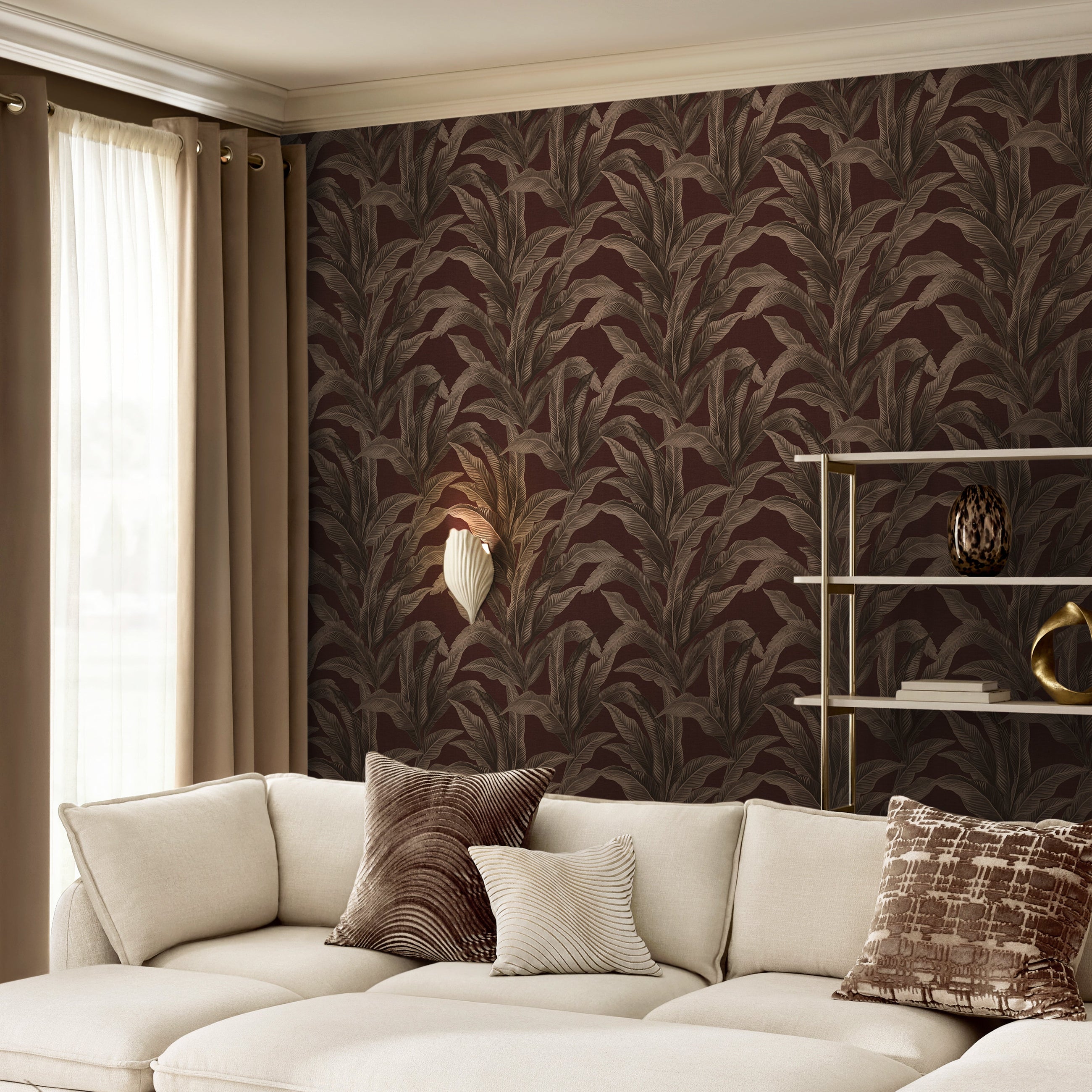 146891 Glamtique Leaf Damson Next AW26 Wallpaper by Next