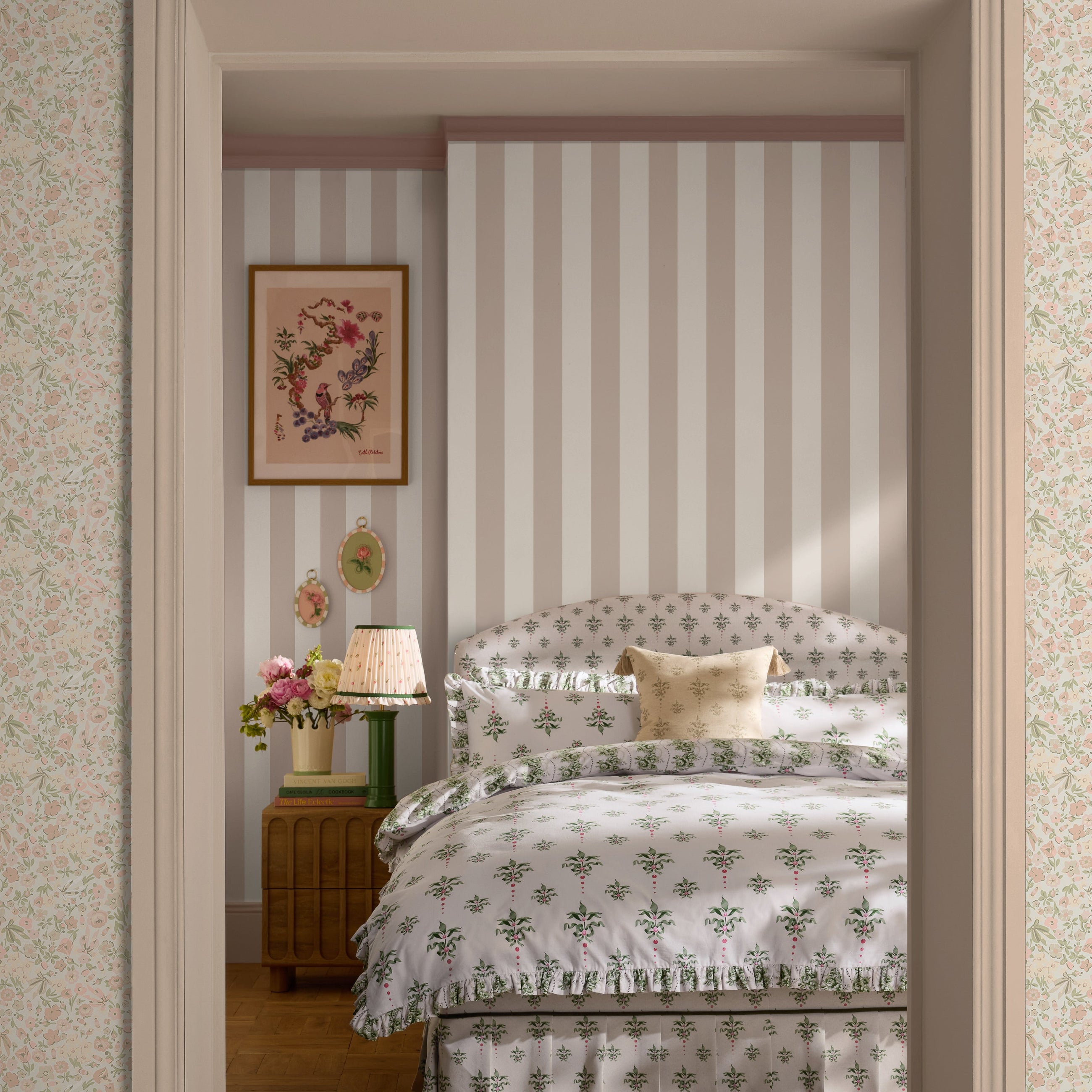 149127 Canopy Stripe Rose Pink and Cream Cath Kidston AW26 Wallpaper by Cath Kidston