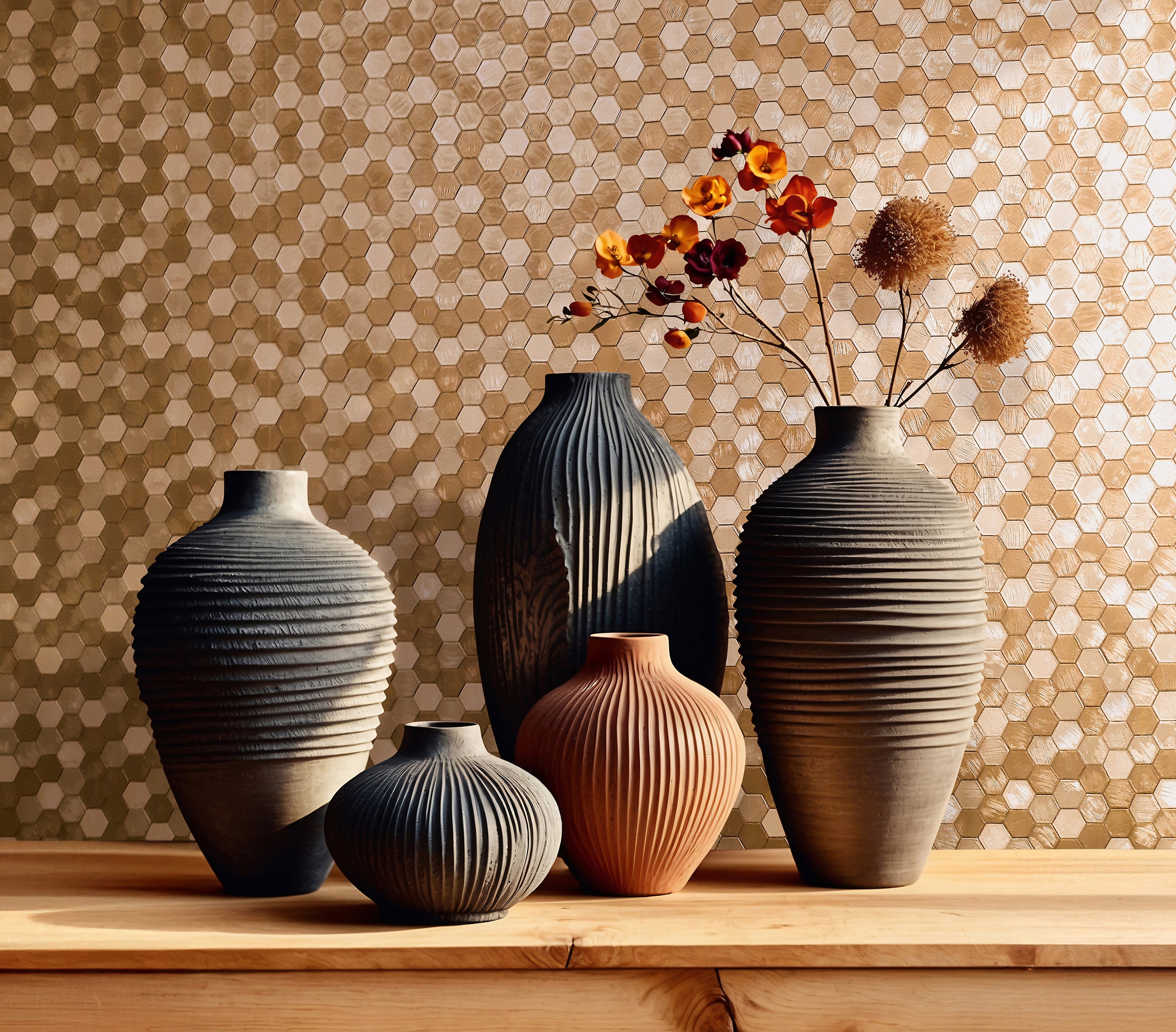 35818 Tile optics Bronze Brown Wallpaper by Galerie