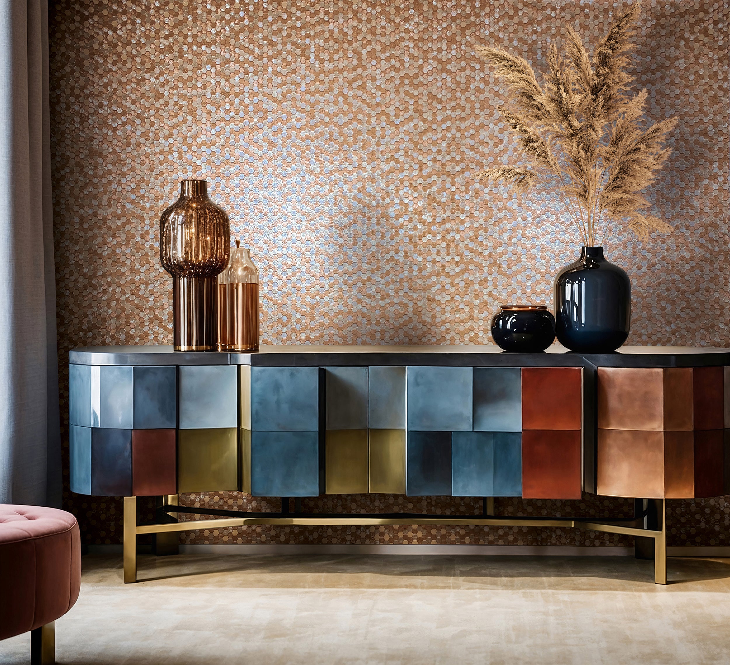 35818 Tile optics Bronze Brown Wallpaper by Galerie