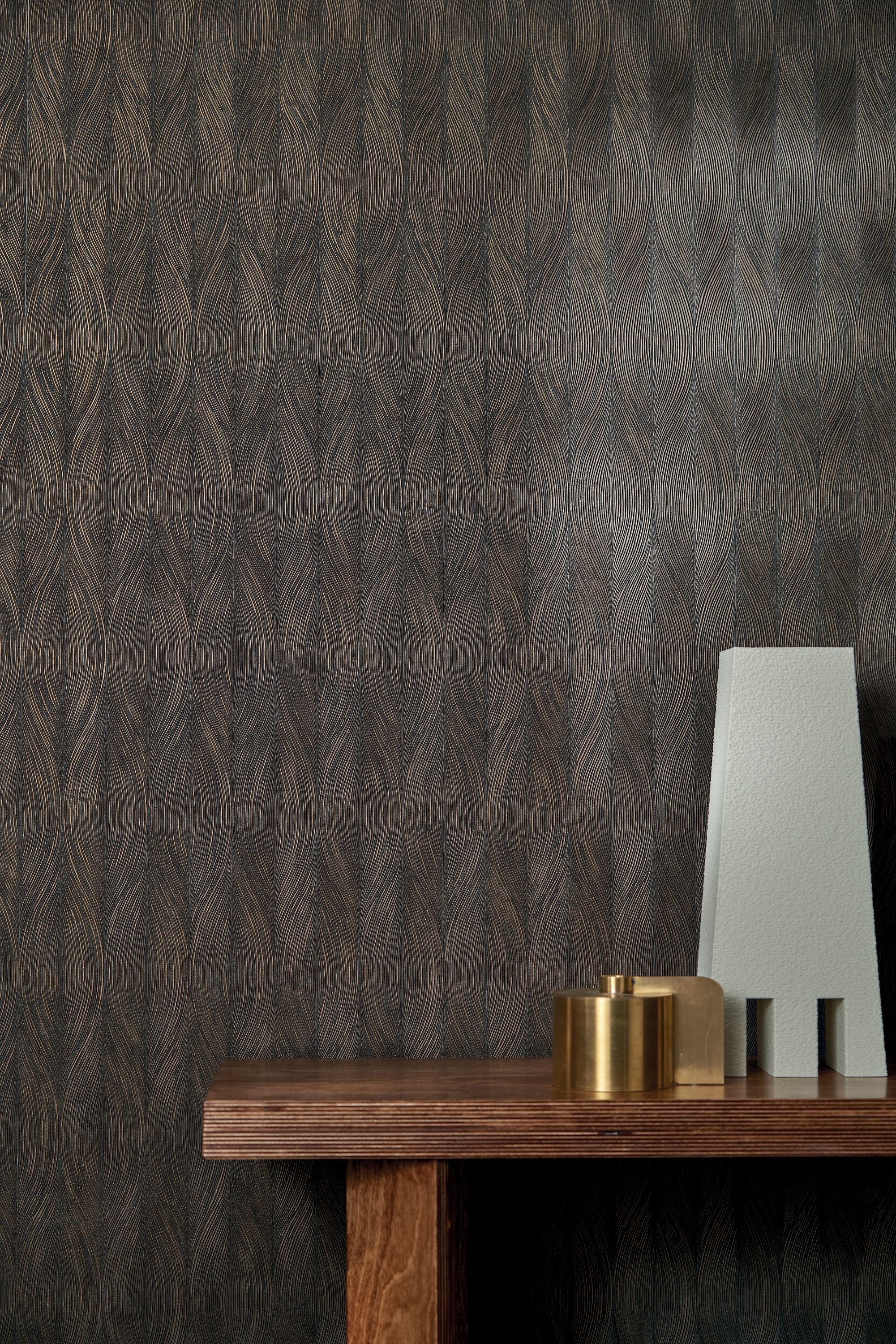 76113262 Keramos Ébène/Doré Wallpaper by Casamance