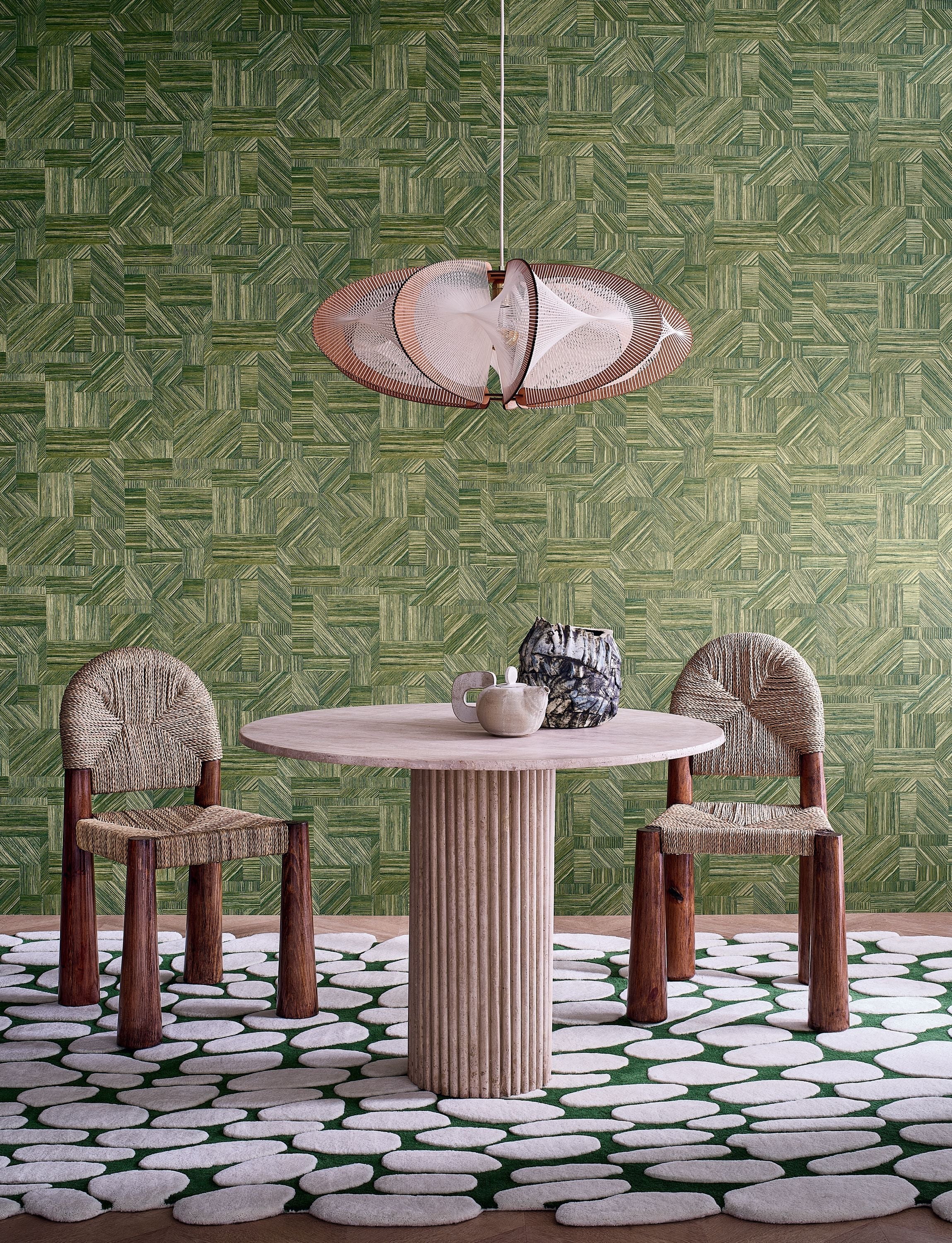 76892140 Imbrication Vert Mousse Wallpaper by Casamance