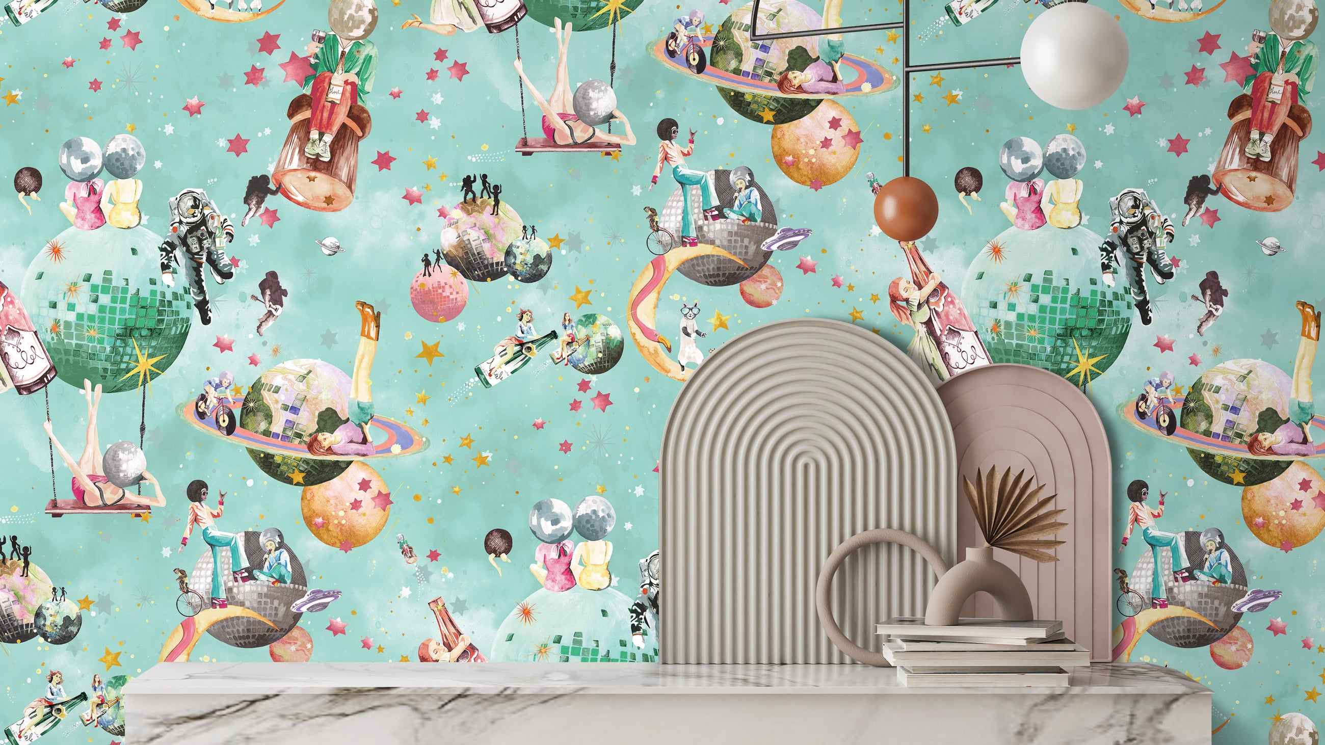 BMGI006/02A Cosmic Groove Aquamarine Wallpaper by Brand McKenzie