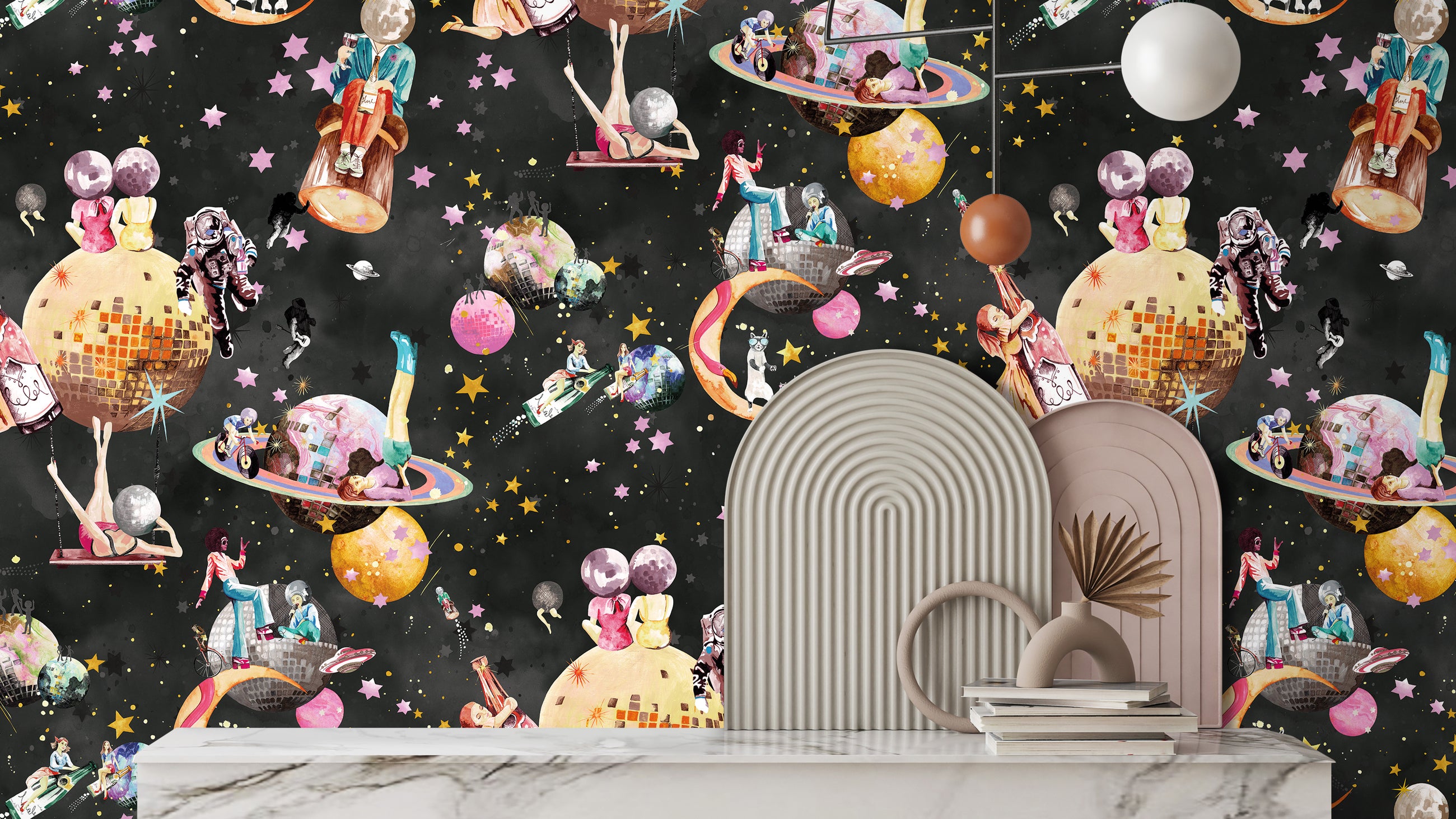 BMGI006/02C Cosmic Groove Charcoal Wallpaper by Brand McKenzie