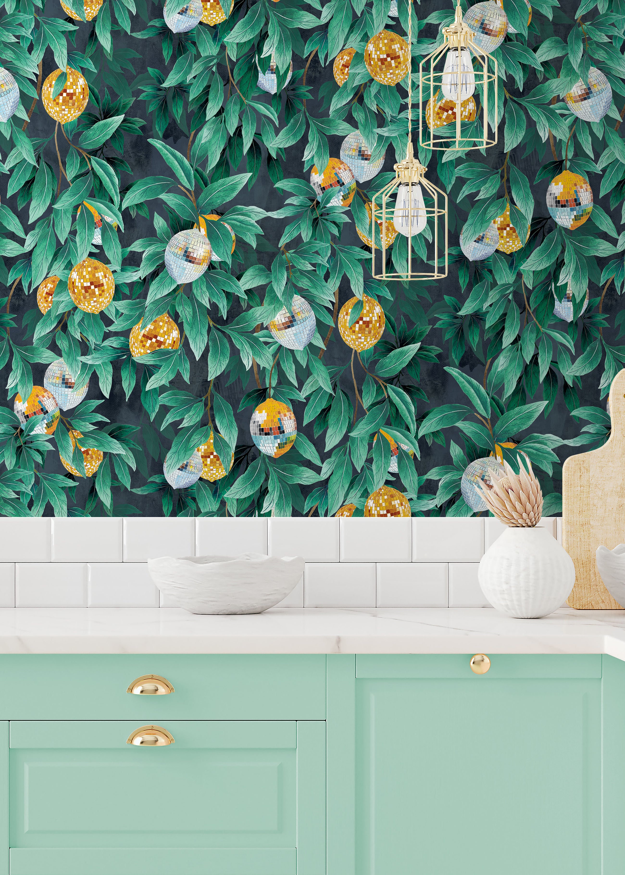 BMGI006/04B Disco Lemons Dark Teal Wallpaper by Brand McKenzie