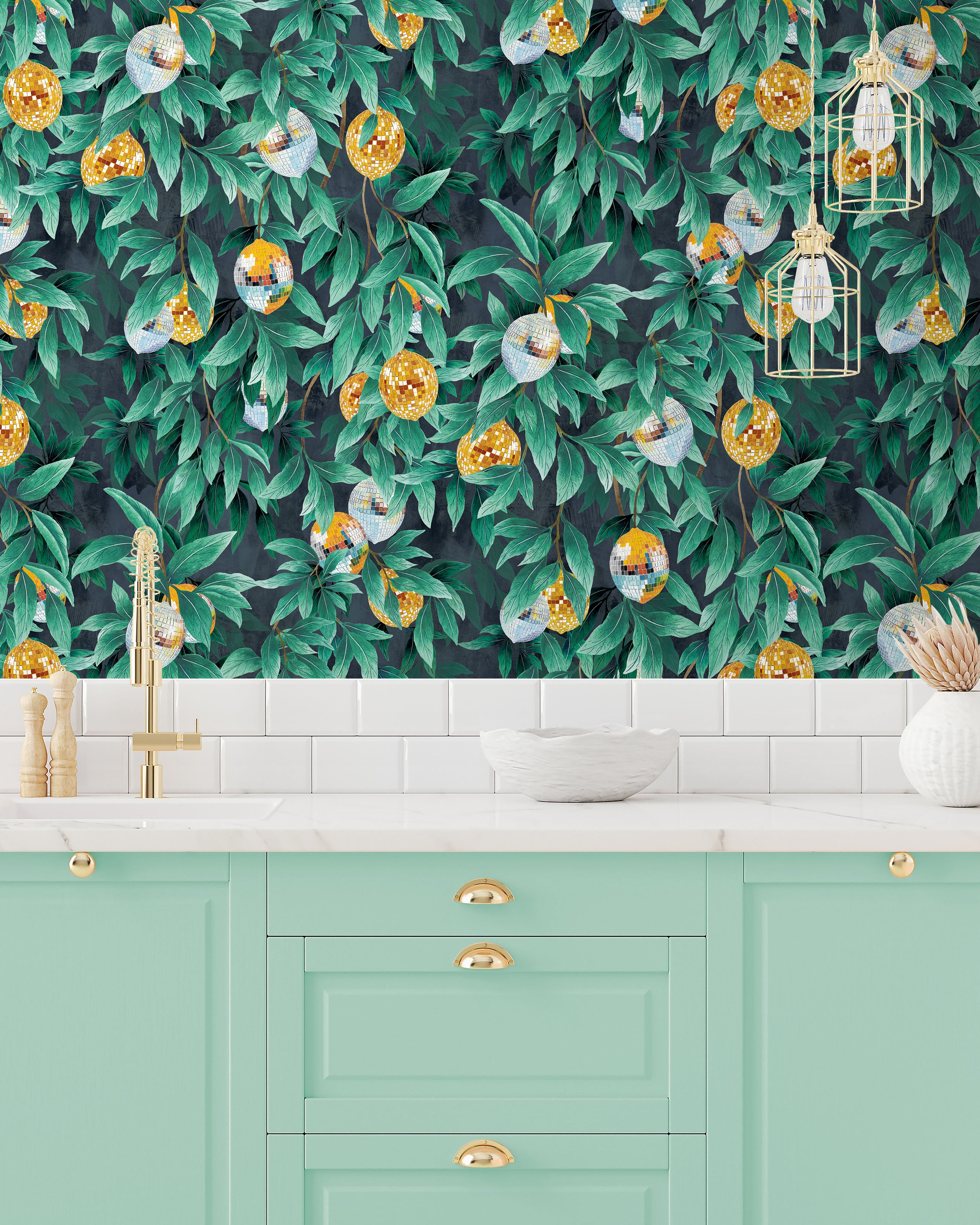BMGI006/04B Disco Lemons Dark Teal Wallpaper by Brand McKenzie