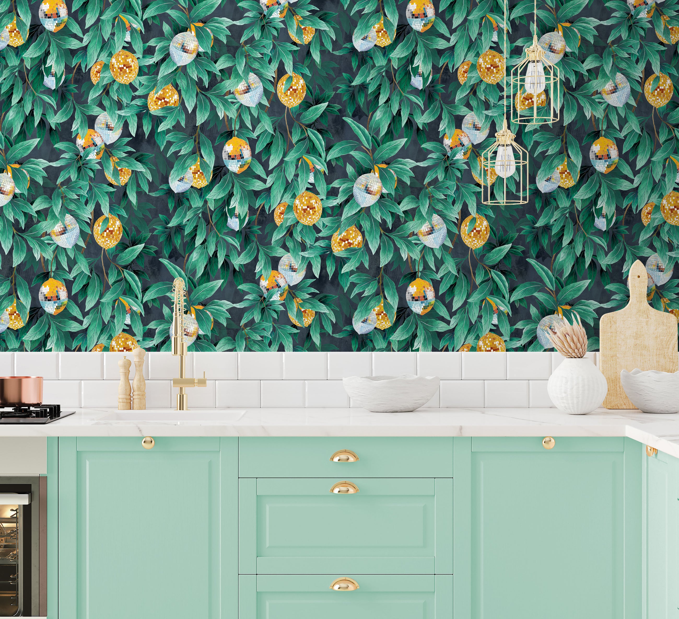 BMGI006/04B Disco Lemons Dark Teal Wallpaper by Brand McKenzie
