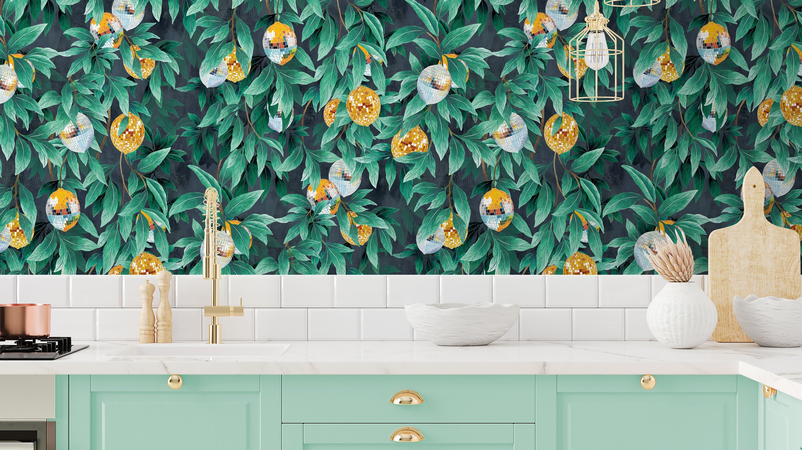 BMGI006/04B Disco Lemons Dark Teal Wallpaper by Brand McKenzie