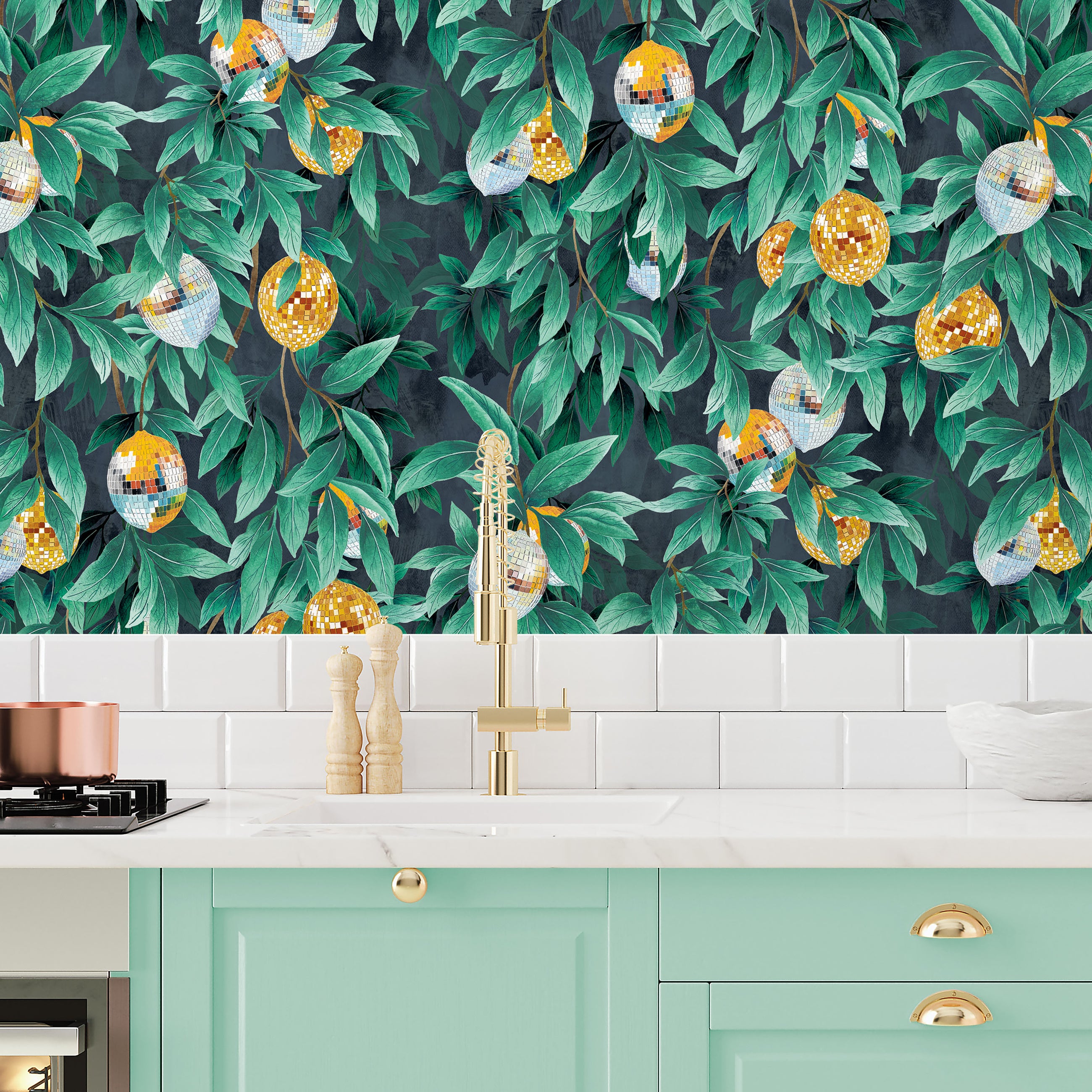 BMGI006/04B Disco Lemons Dark Teal Wallpaper by Brand McKenzie