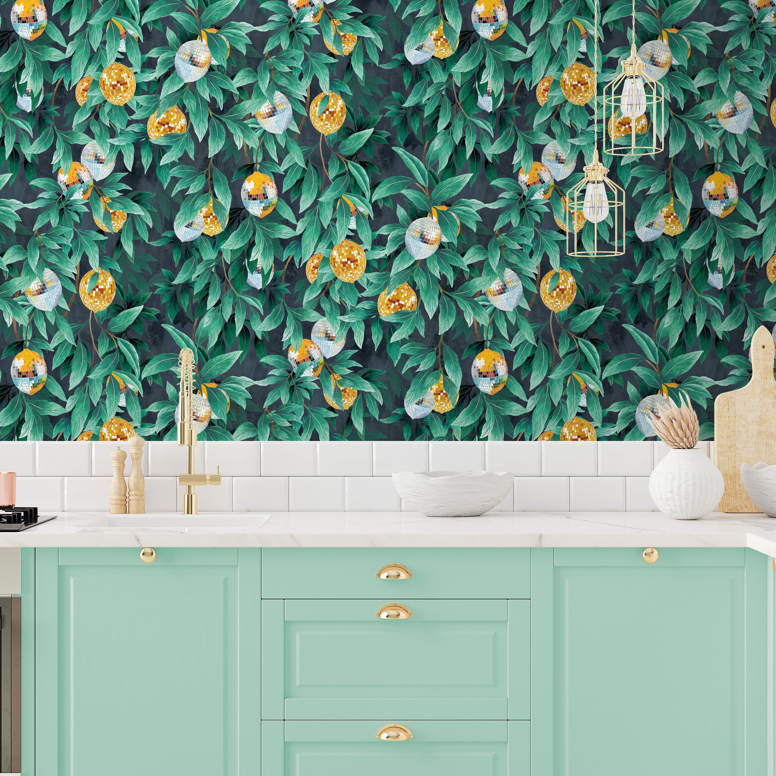 BMGI006/04B Disco Lemons Dark Teal Wallpaper by Brand McKenzie