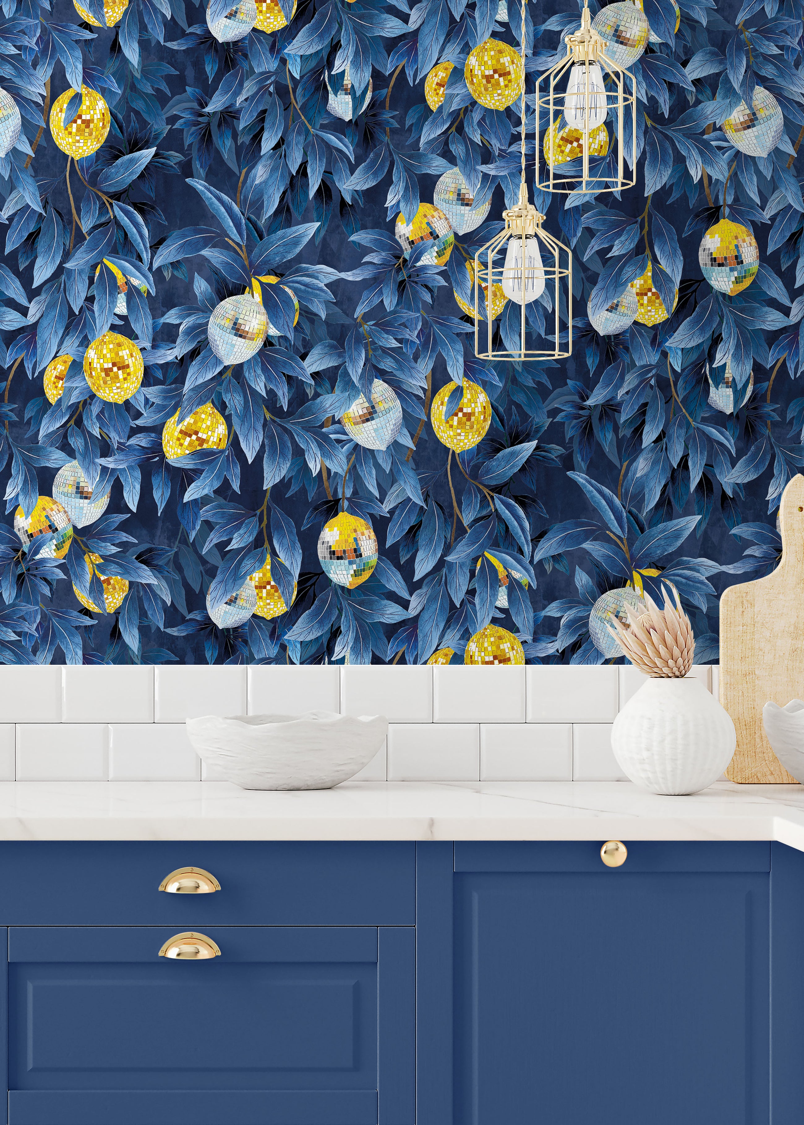 BMGI006/04C Disco Lemons Deep Ocean Wallpaper by Brand McKenzie