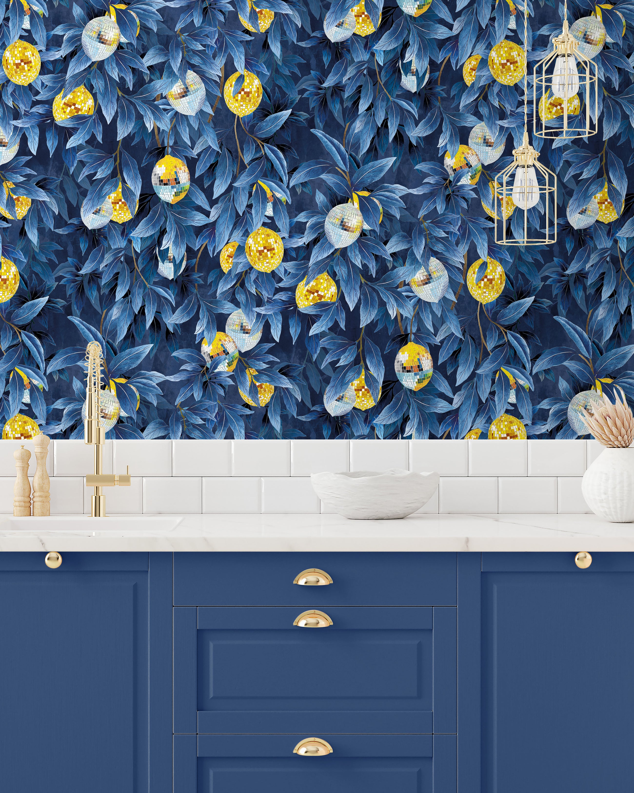 BMGI006/04C Disco Lemons Deep Ocean Wallpaper by Brand McKenzie