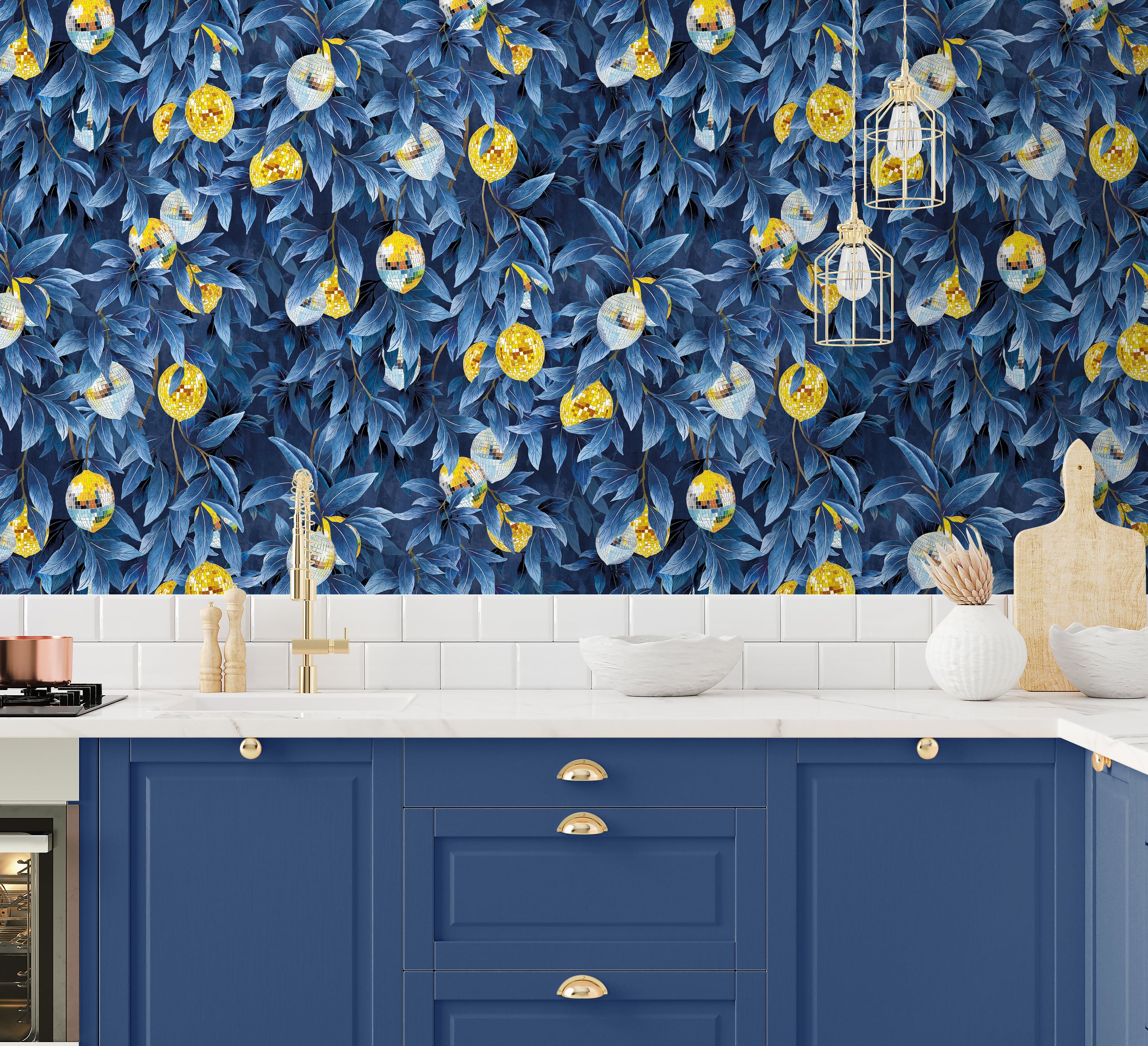 BMGI006/04C Disco Lemons Deep Ocean Wallpaper by Brand McKenzie
