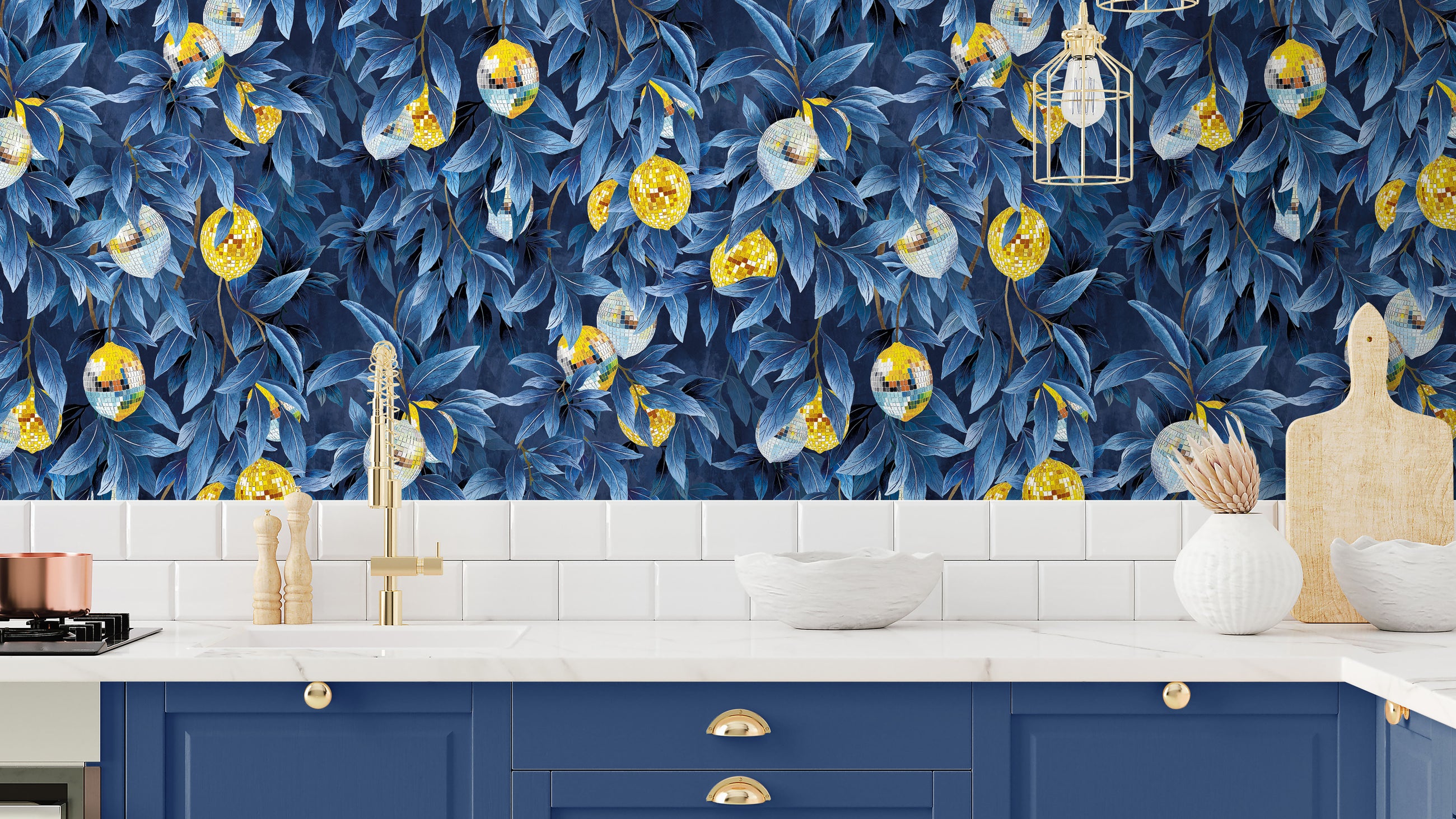 BMGI006/04C Disco Lemons Deep Ocean Wallpaper by Brand McKenzie
