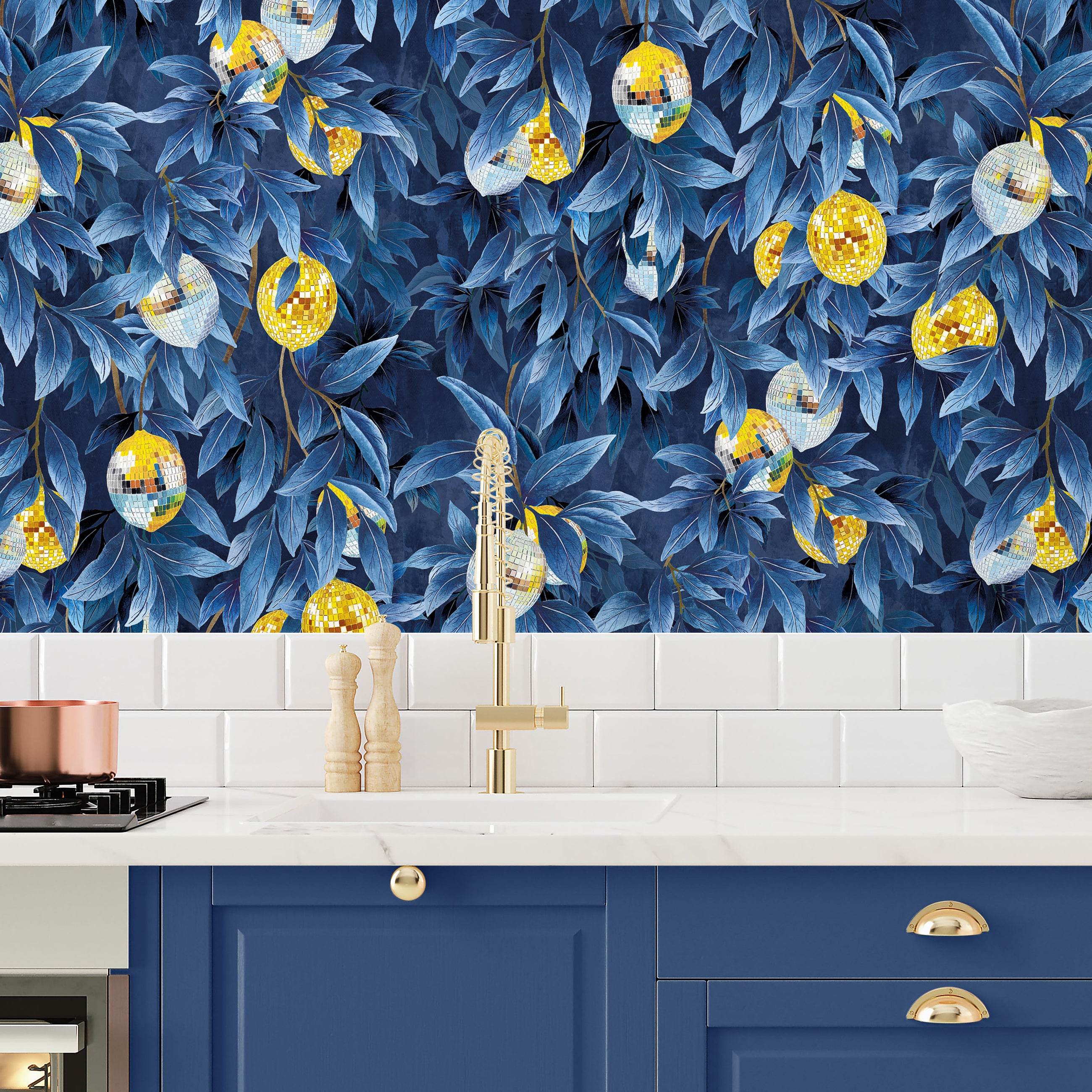 BMGI006/04C Disco Lemons Deep Ocean Wallpaper by Brand McKenzie