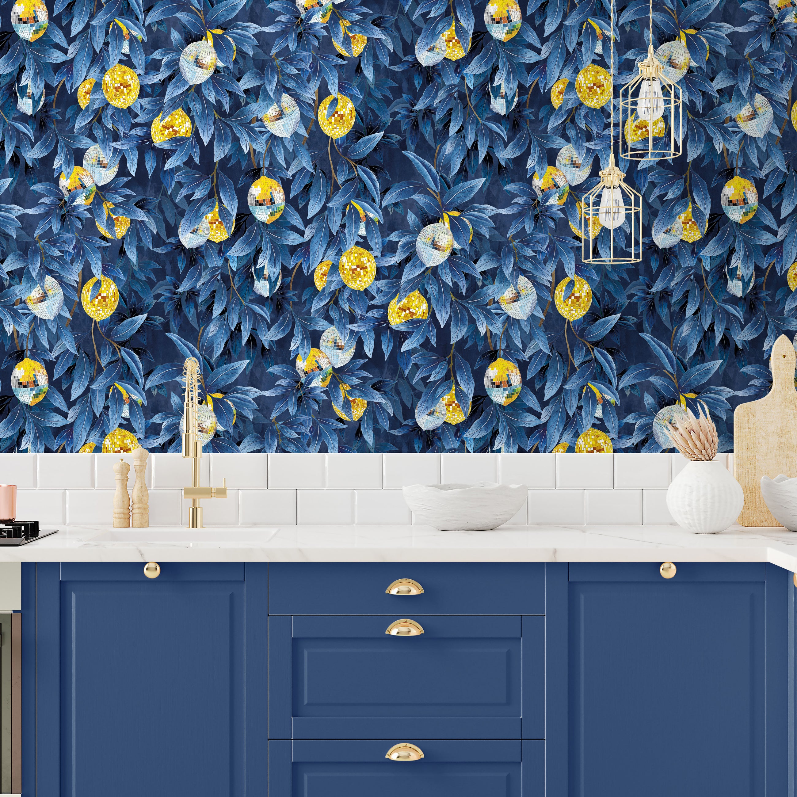 BMGI006/04C Disco Lemons Deep Ocean Wallpaper by Brand McKenzie