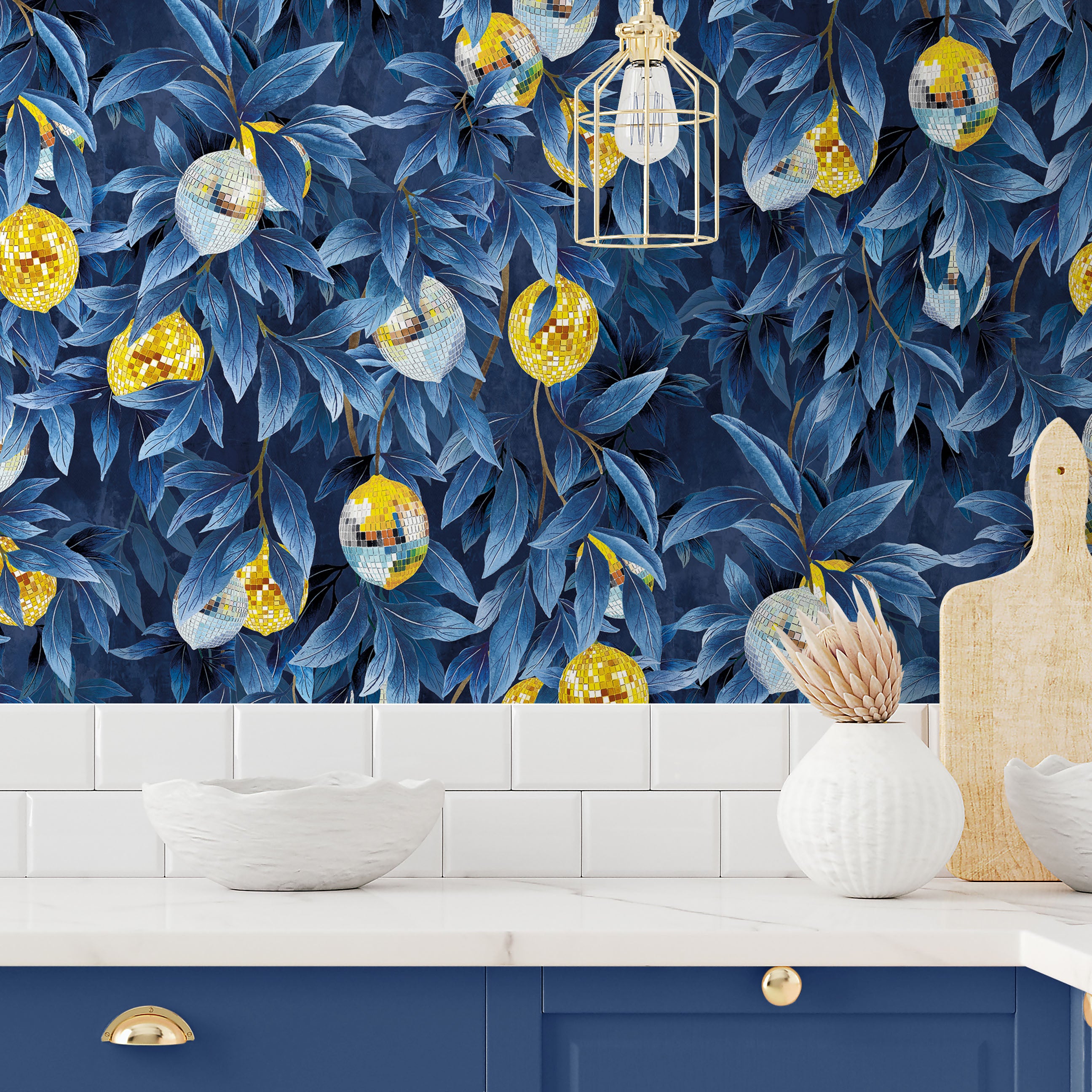 BMGI006/04C Disco Lemons Deep Ocean Wallpaper by Brand McKenzie