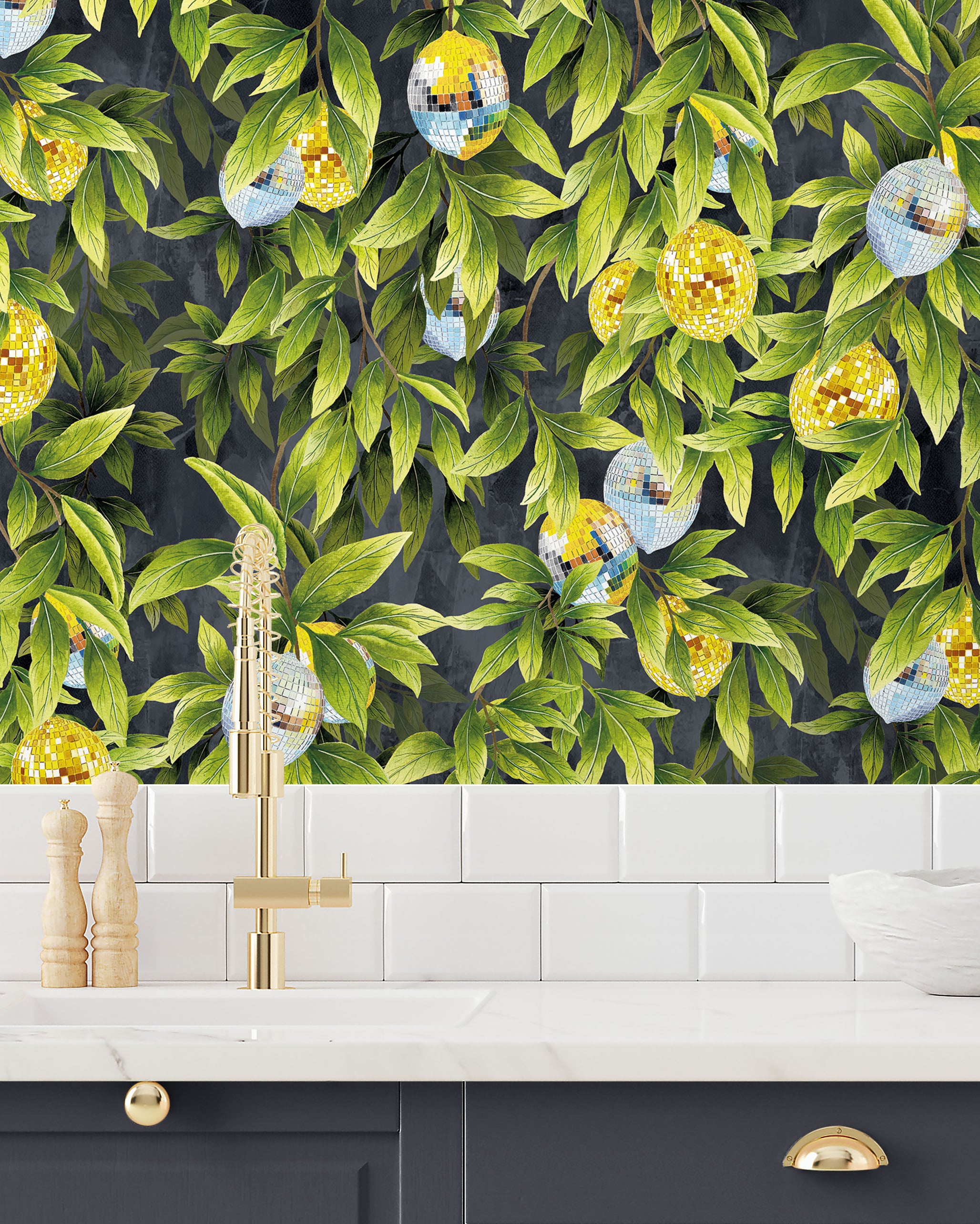 BMGI006/04F Disco Lemons Slate Wallpaper by Brand McKenzie