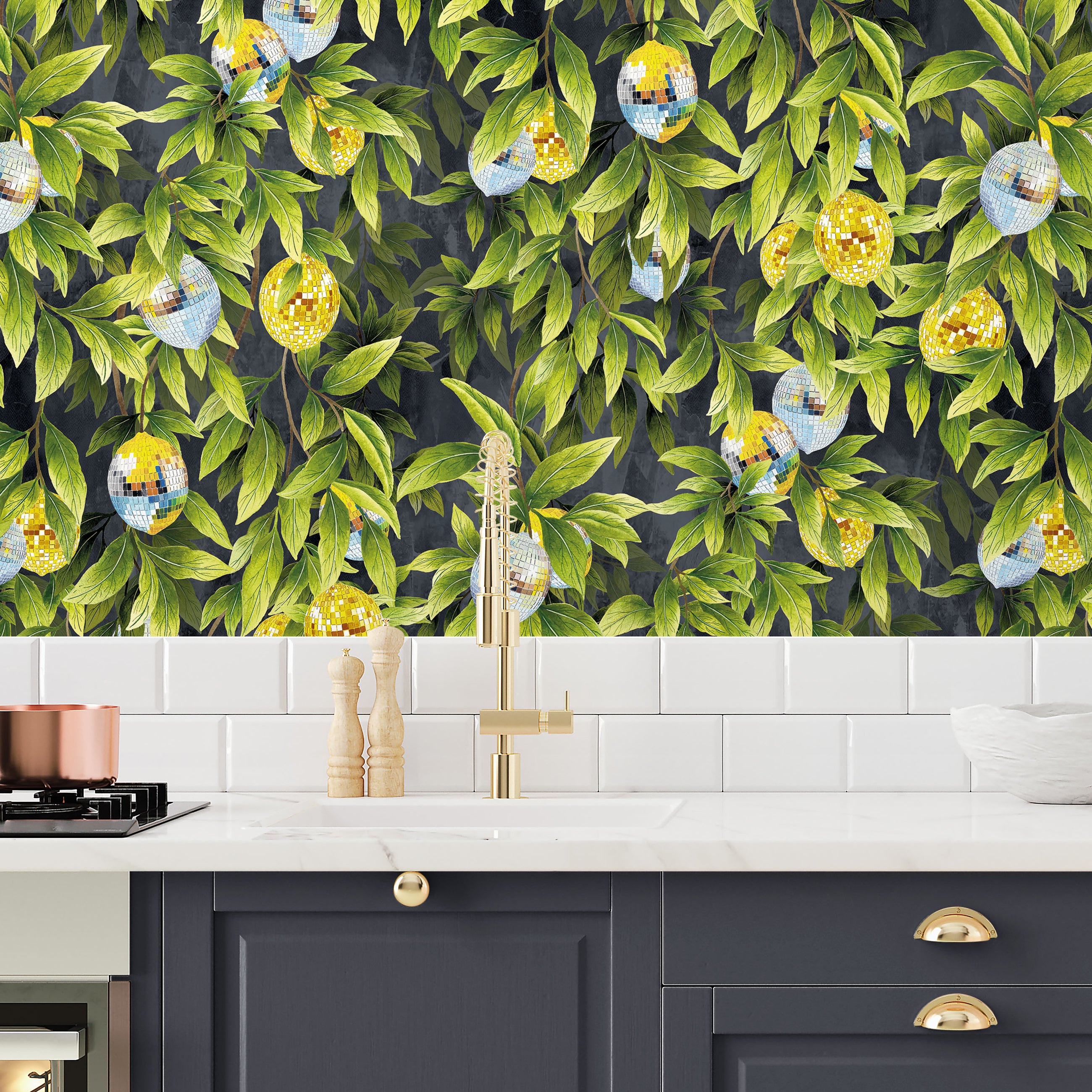 BMGI006/04F Disco Lemons Slate Wallpaper by Brand McKenzie