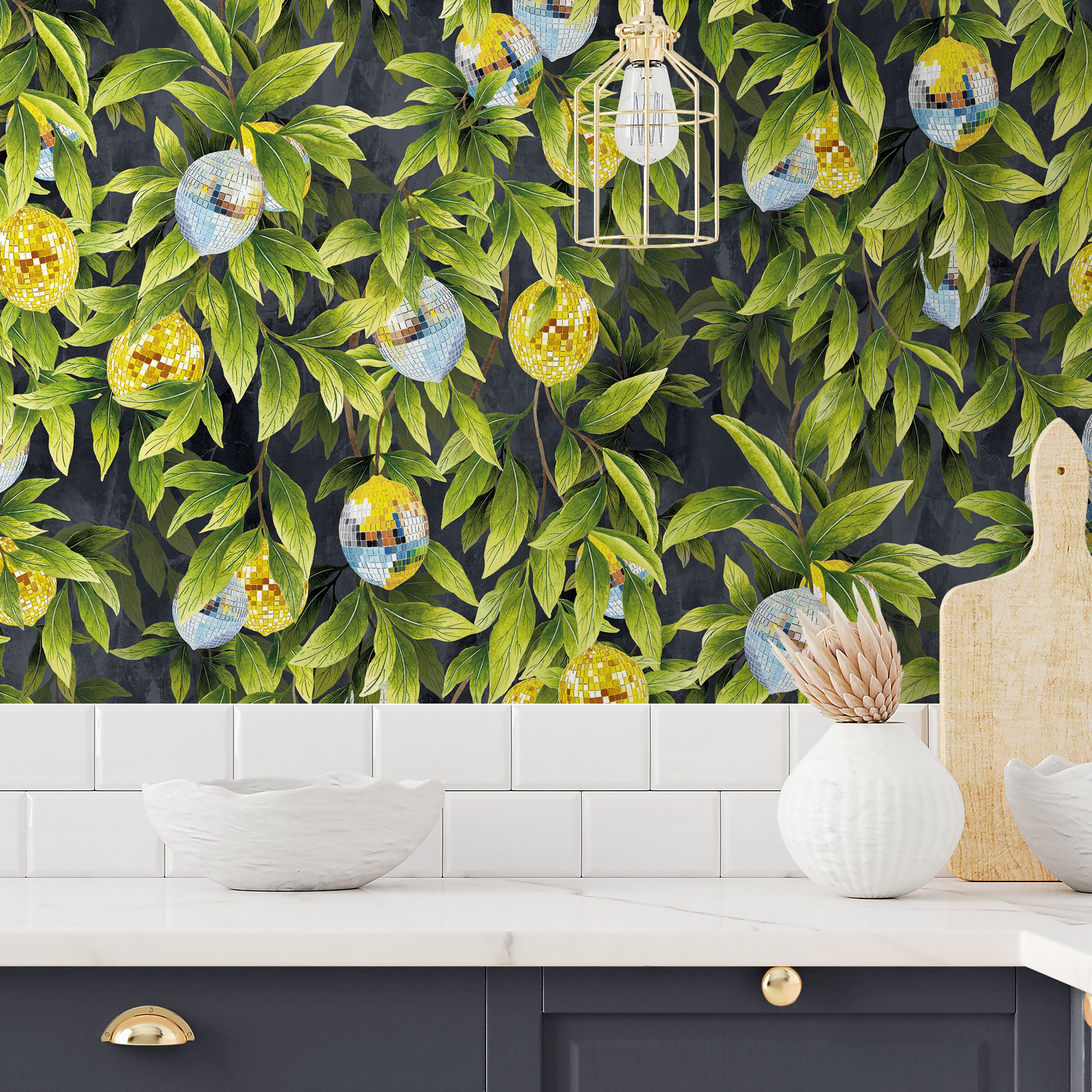BMGI006/04F Disco Lemons Slate Wallpaper by Brand McKenzie