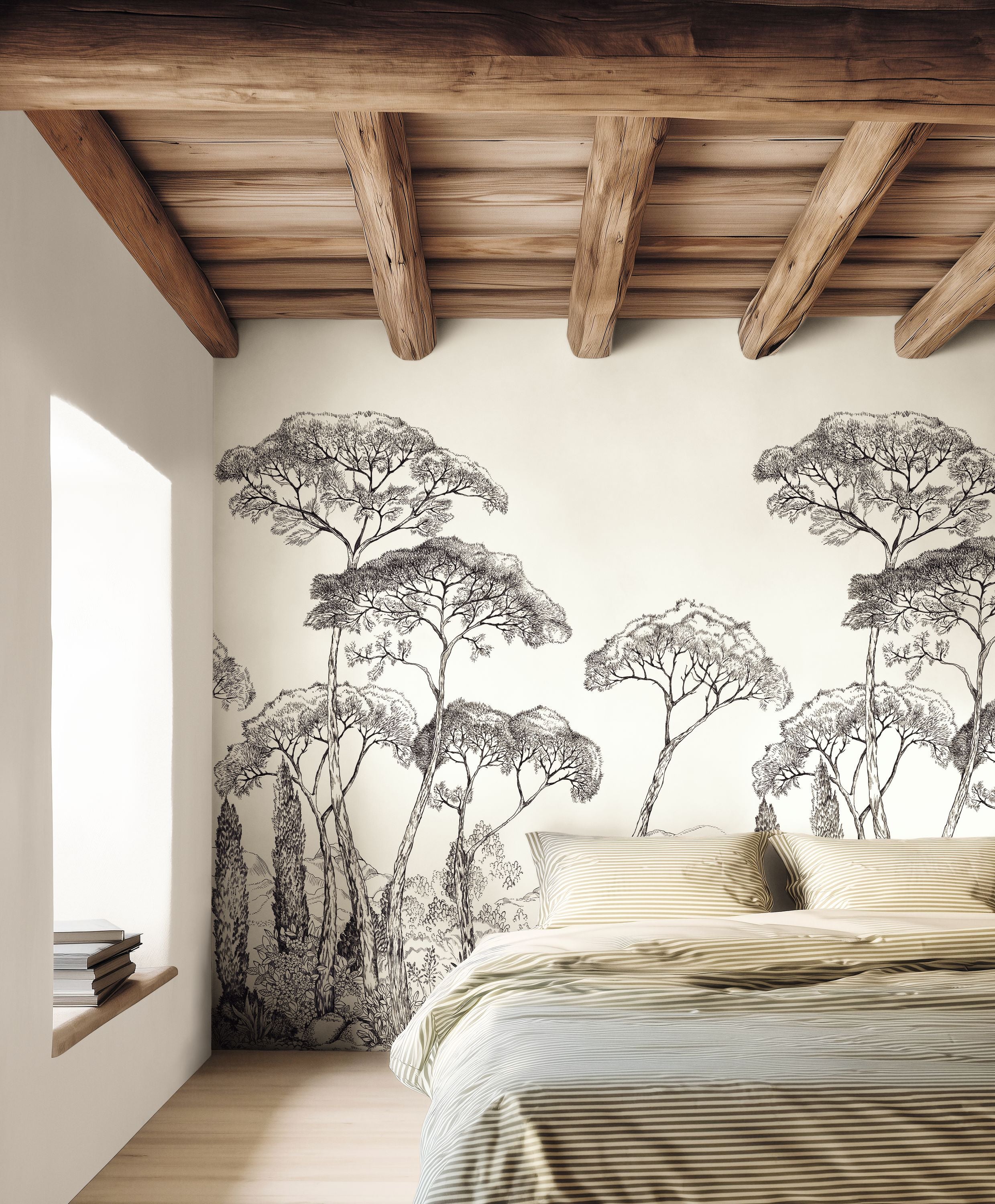 Forest Of Pinea Noir Et Blanc Moonlight 3 Mural by Caselio