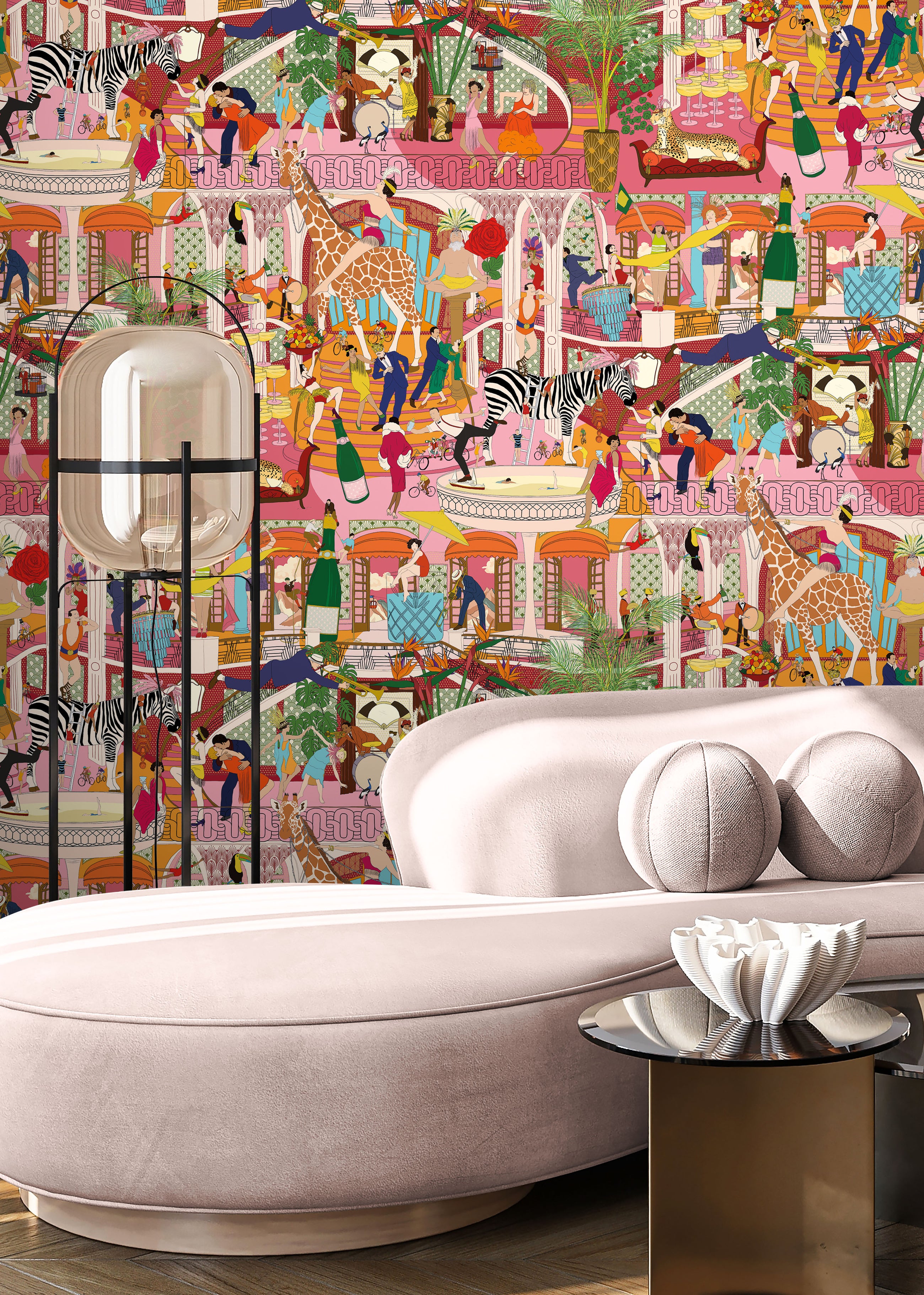 BMGI006/06C Mayhem Mansion Pumpkin Pink Wallpaper by Brand McKenzie