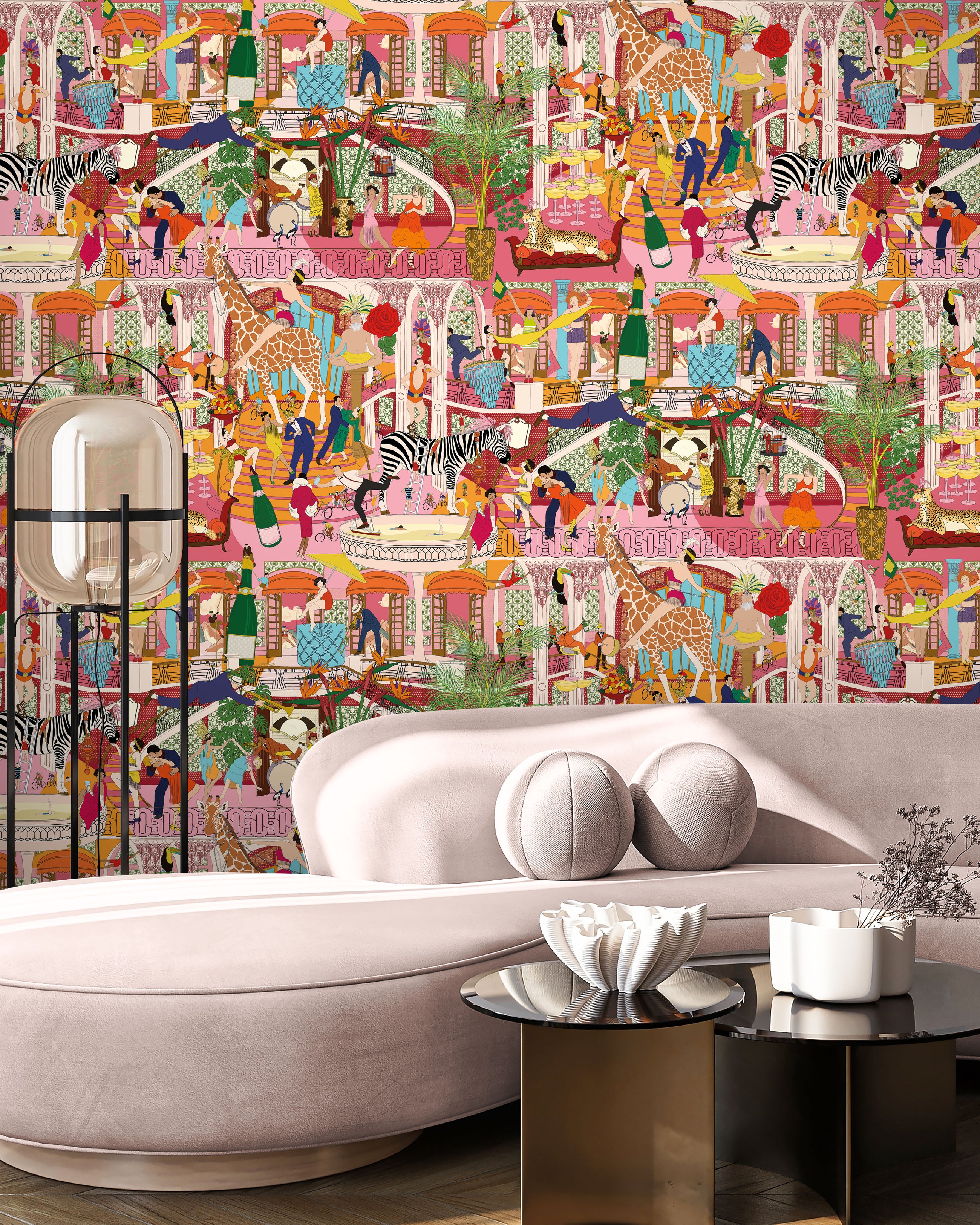 BMGI006/06C Mayhem Mansion Pumpkin Pink Wallpaper by Brand McKenzie