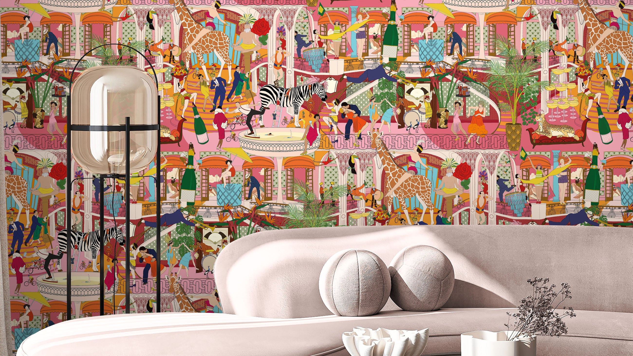 BMGI006/06C Mayhem Mansion Pumpkin Pink Wallpaper by Brand McKenzie