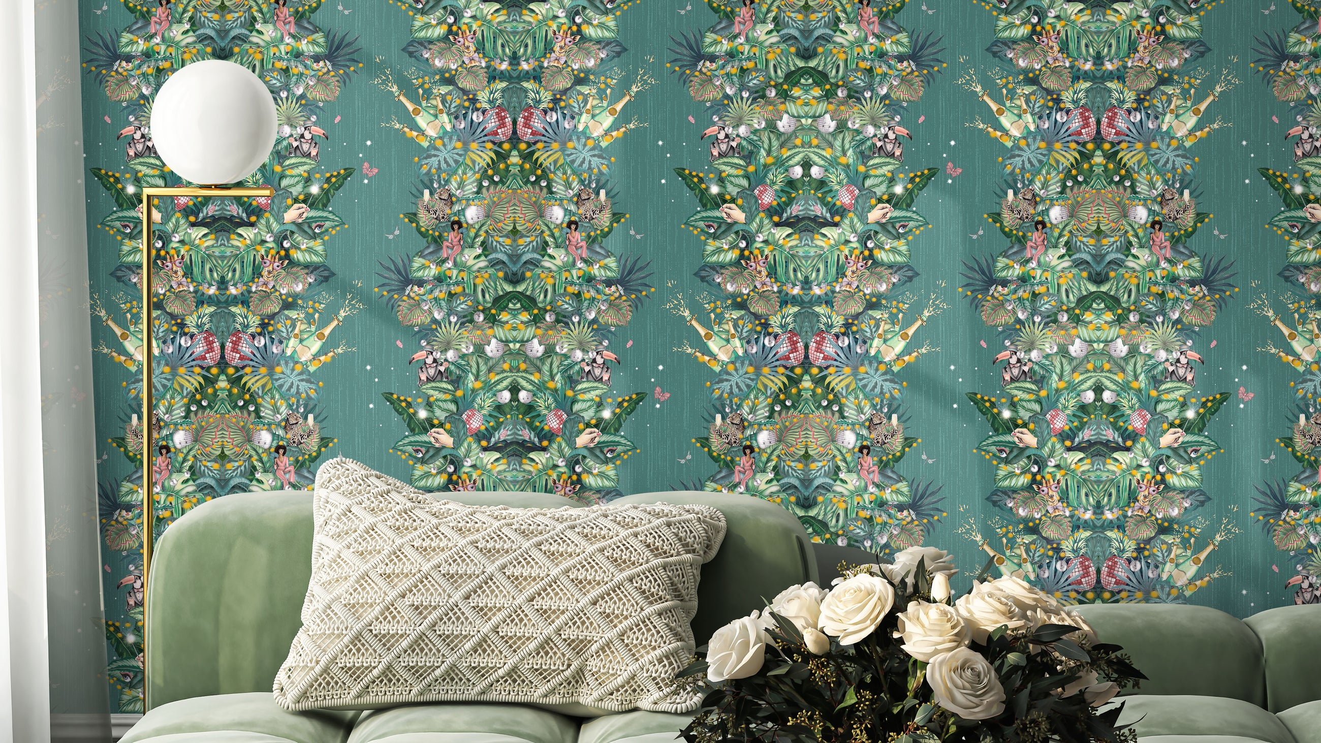 BMGI006/07B Paradise Party Eucalyptus Wallpaper by Brand McKenzie