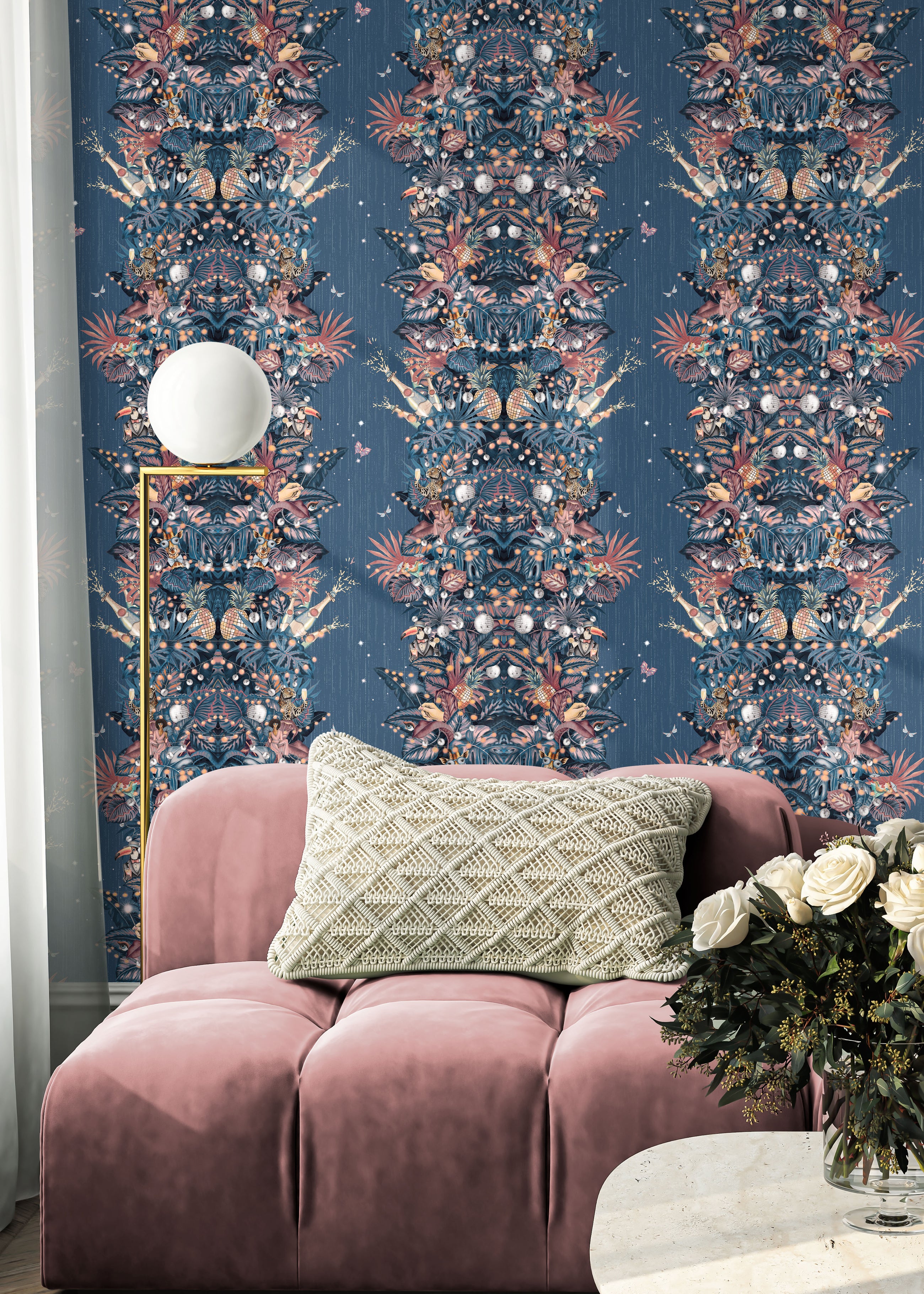 BMGI006/07A Paradise Party Blueberry Rose Wallpaper by Brand McKenzie
