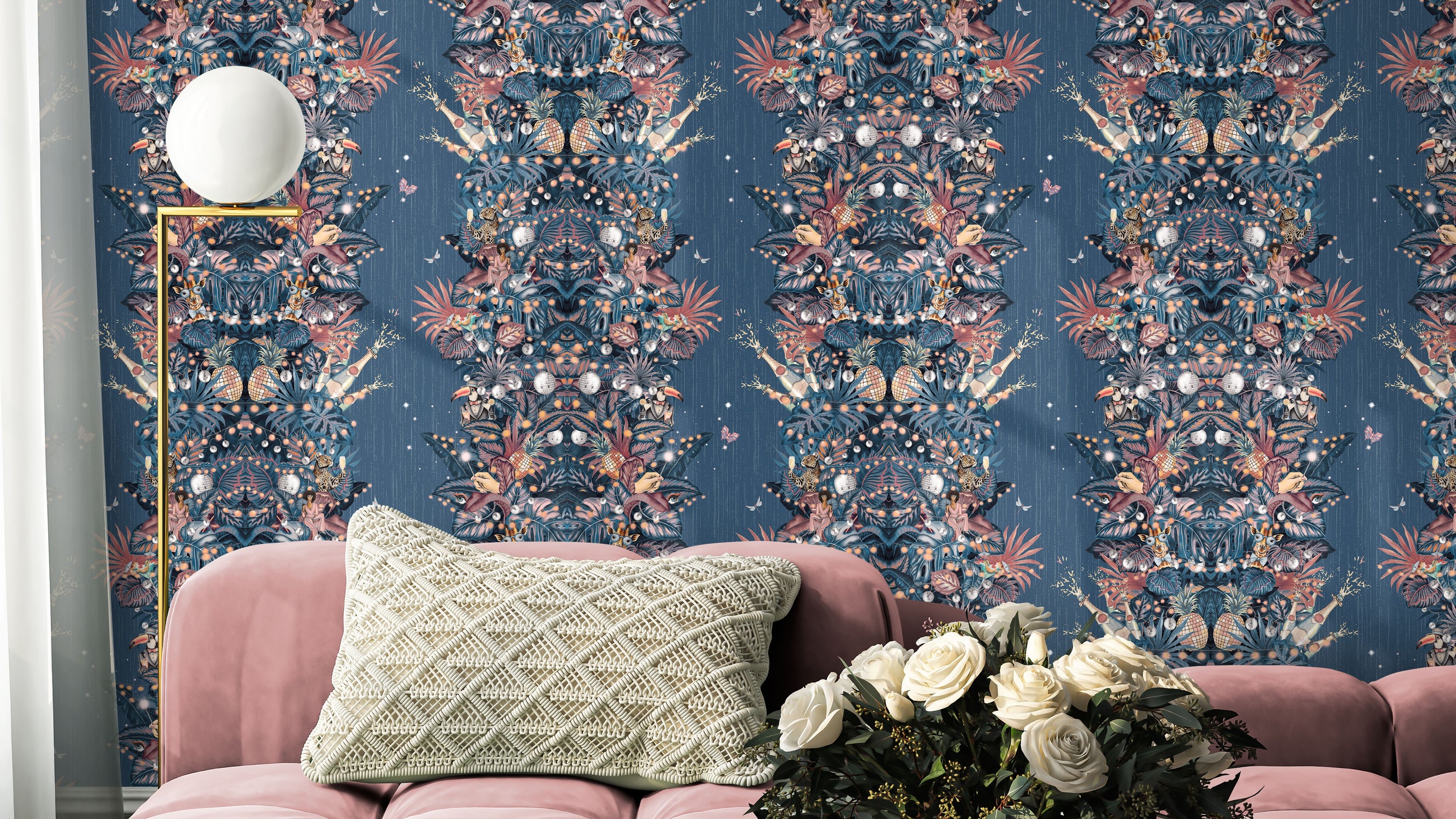BMGI006/07A Paradise Party Blueberry Rose Wallpaper by Brand McKenzie