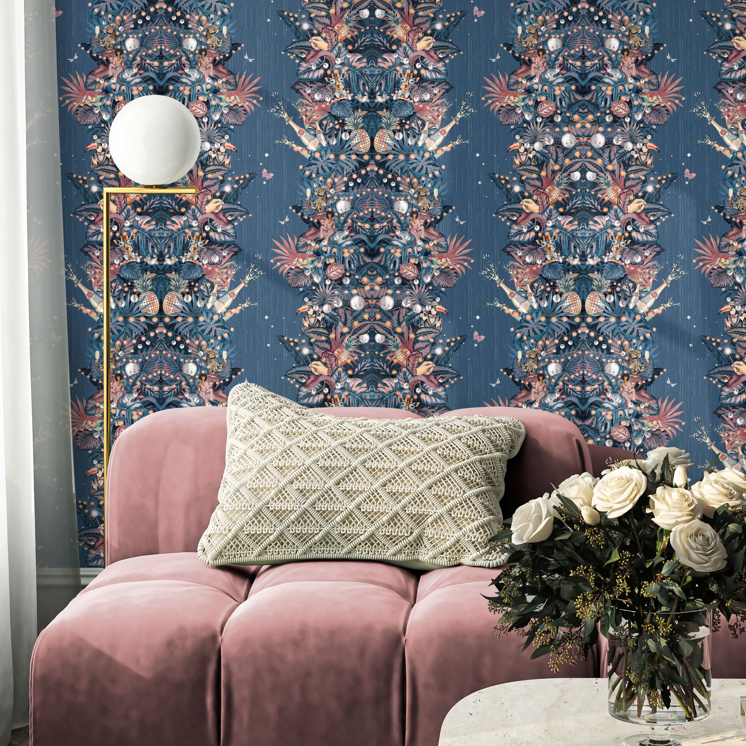 BMGI006/07A Paradise Party Blueberry Rose Wallpaper by Brand McKenzie