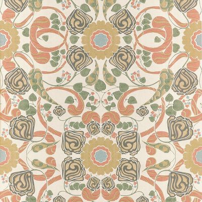 Margaux Apricot and Sage Fairhaven Wallpaper by Thibaut