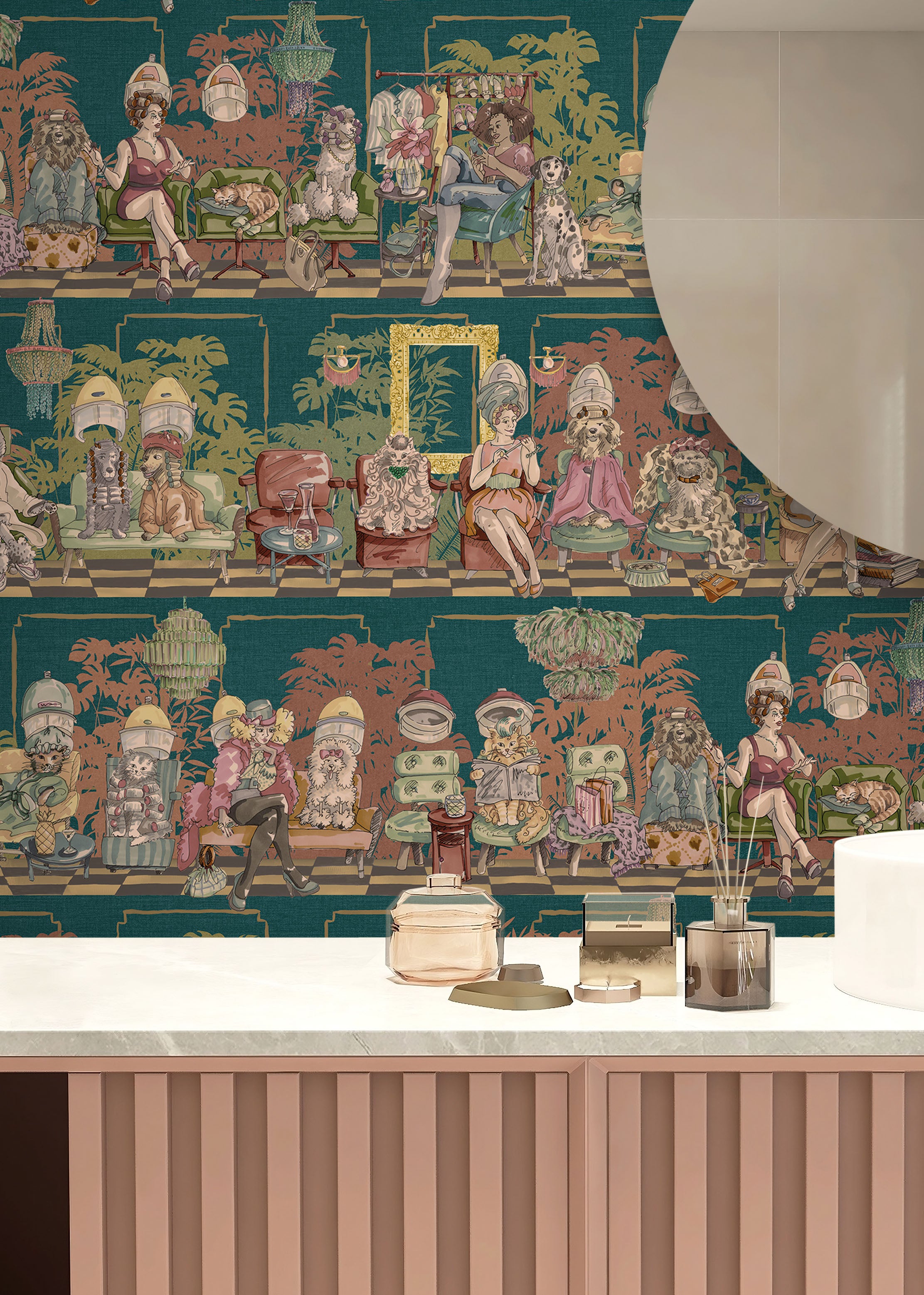 BMGI006/10B The Parlour Teal Tone Wallpaper by Brand McKenzie