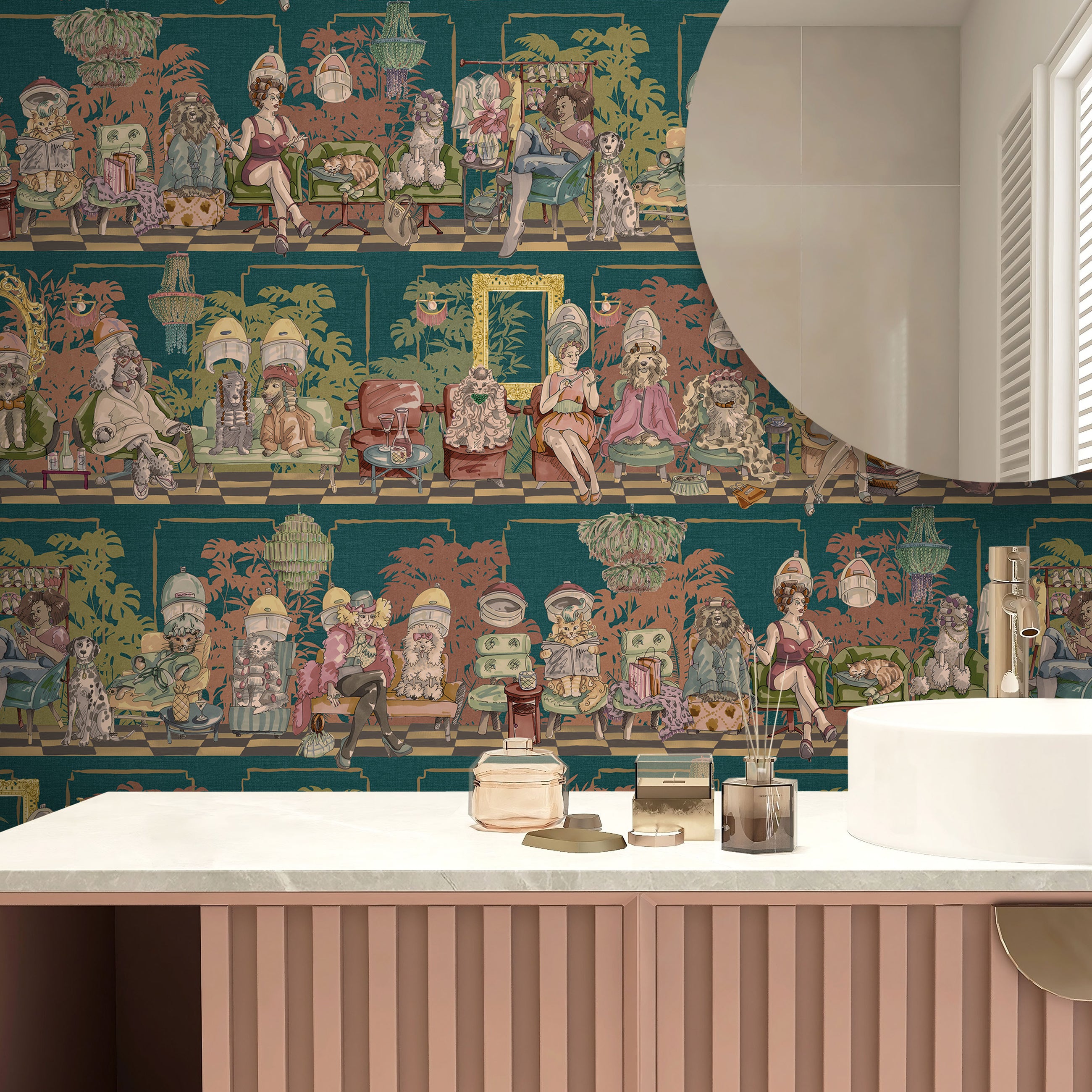 BMGI006/10B The Parlour Teal Tone Wallpaper by Brand McKenzie