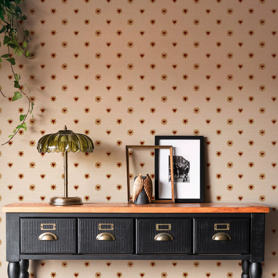 149639 Sacred Hearts Ivory Red Wallpaper by Rockett St George - room
