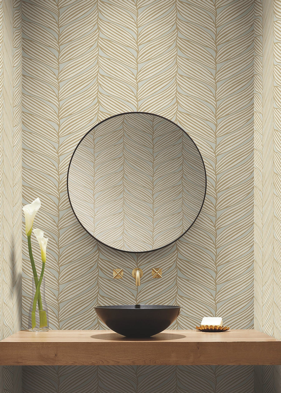 MD7162 Luminous Leaves Neutral & Gold Modern Metals Wallpaper by York Wallcoverings