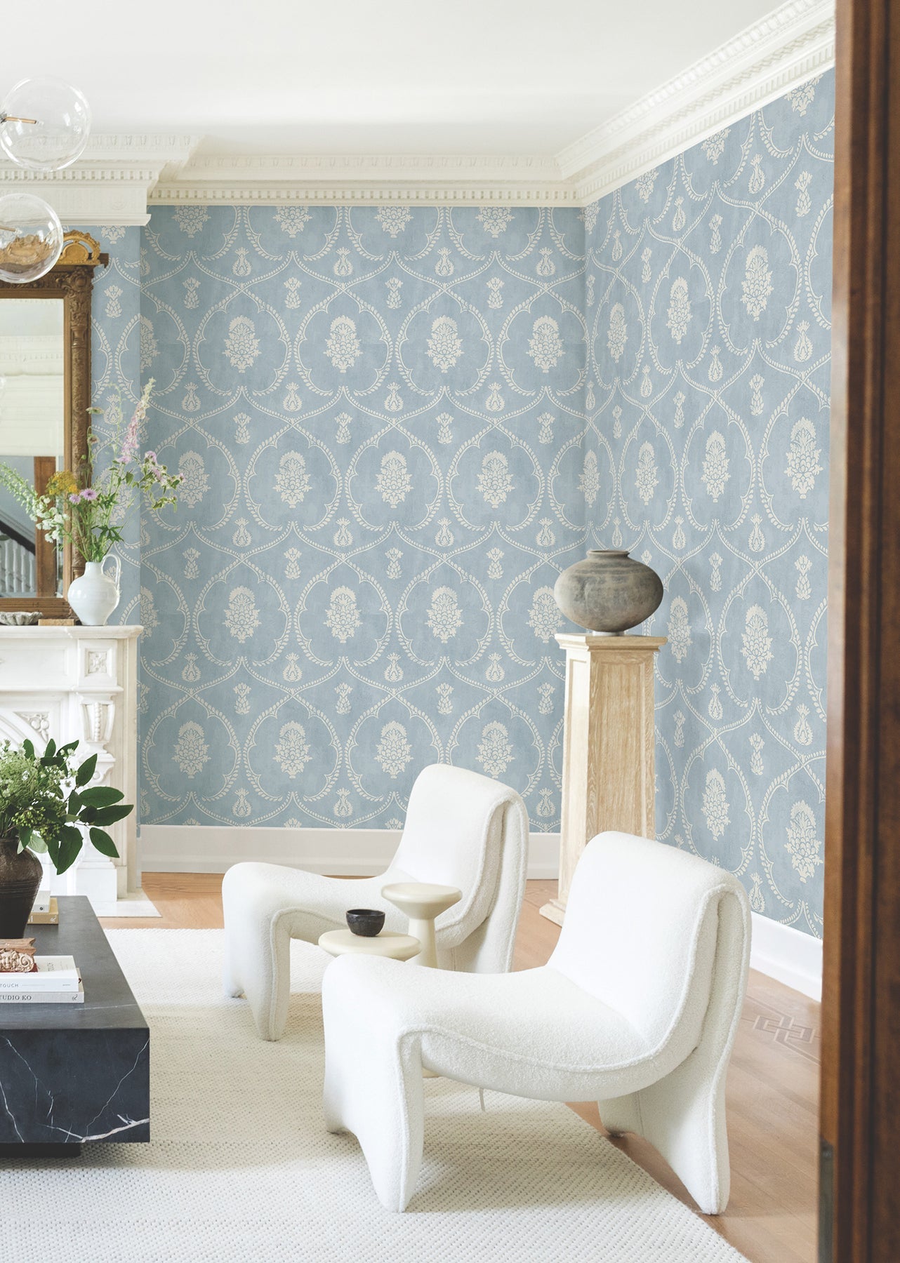 MX9644 Royal Damask Blue Astoria Wallpaper by York Wallcoverings
