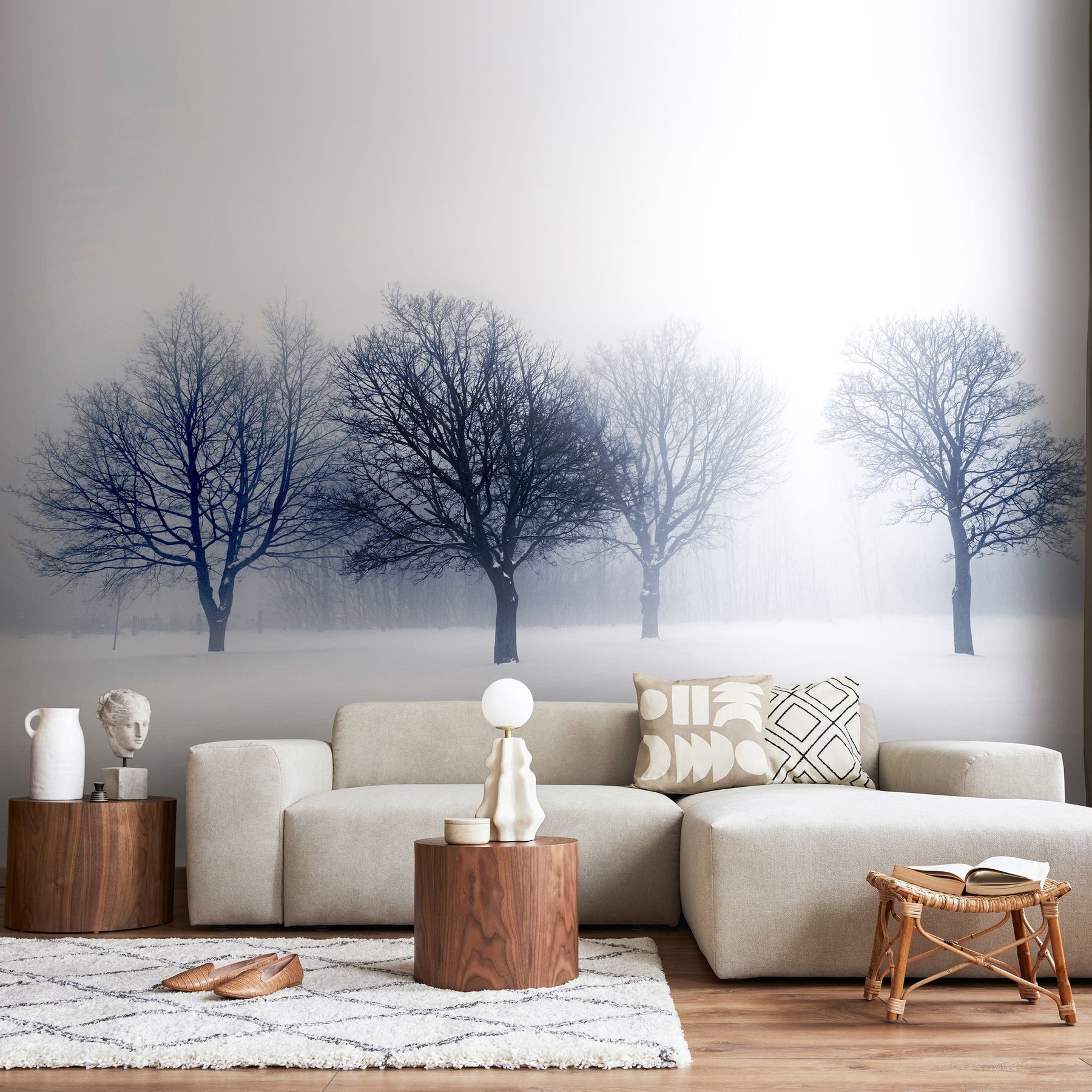 MUR439M Winter Trees Black & White Mural Medium by Origin Murals