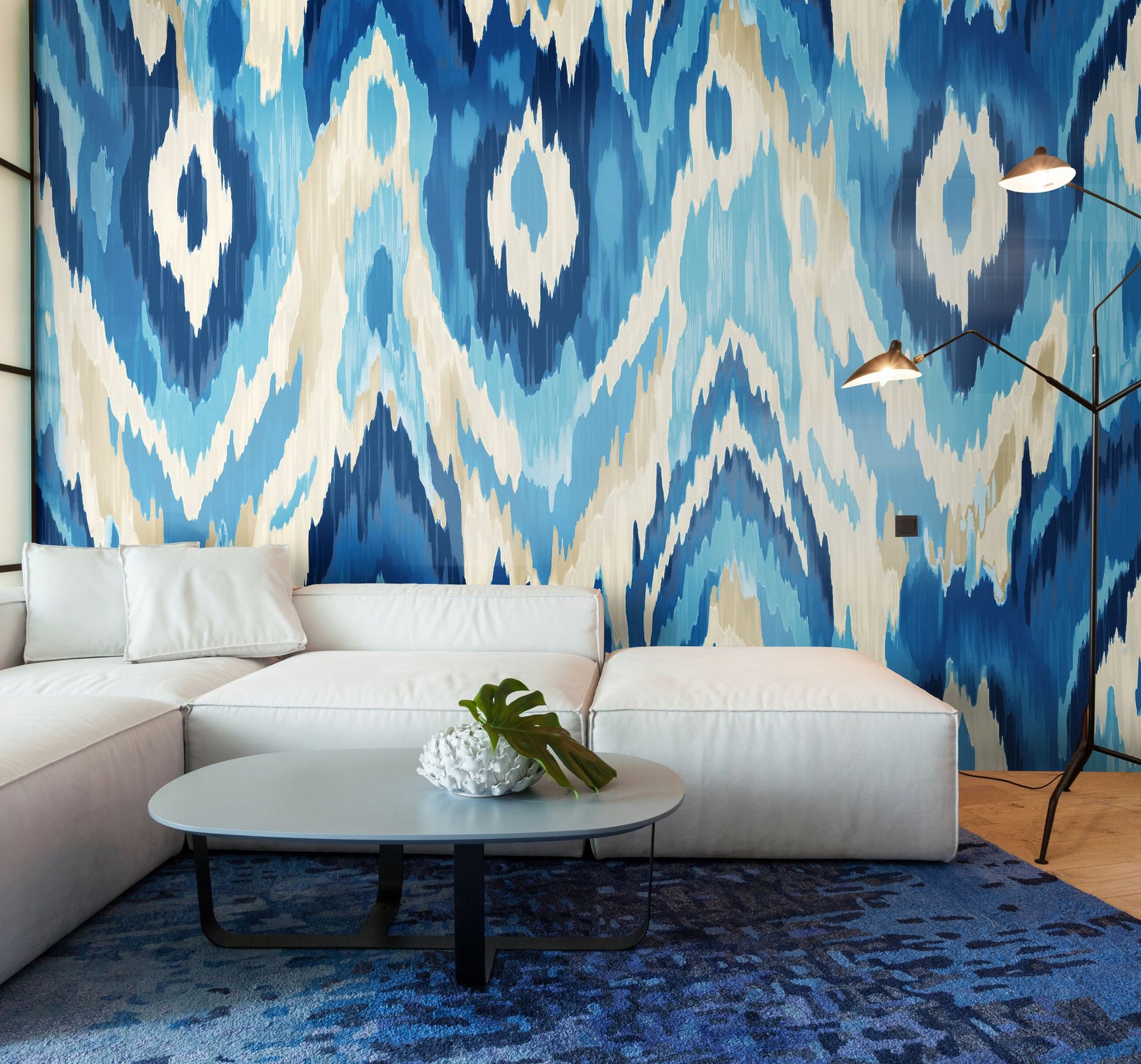 MUR420M Watercolour Ikat Inky Blue Mural Medium by Origin Murals