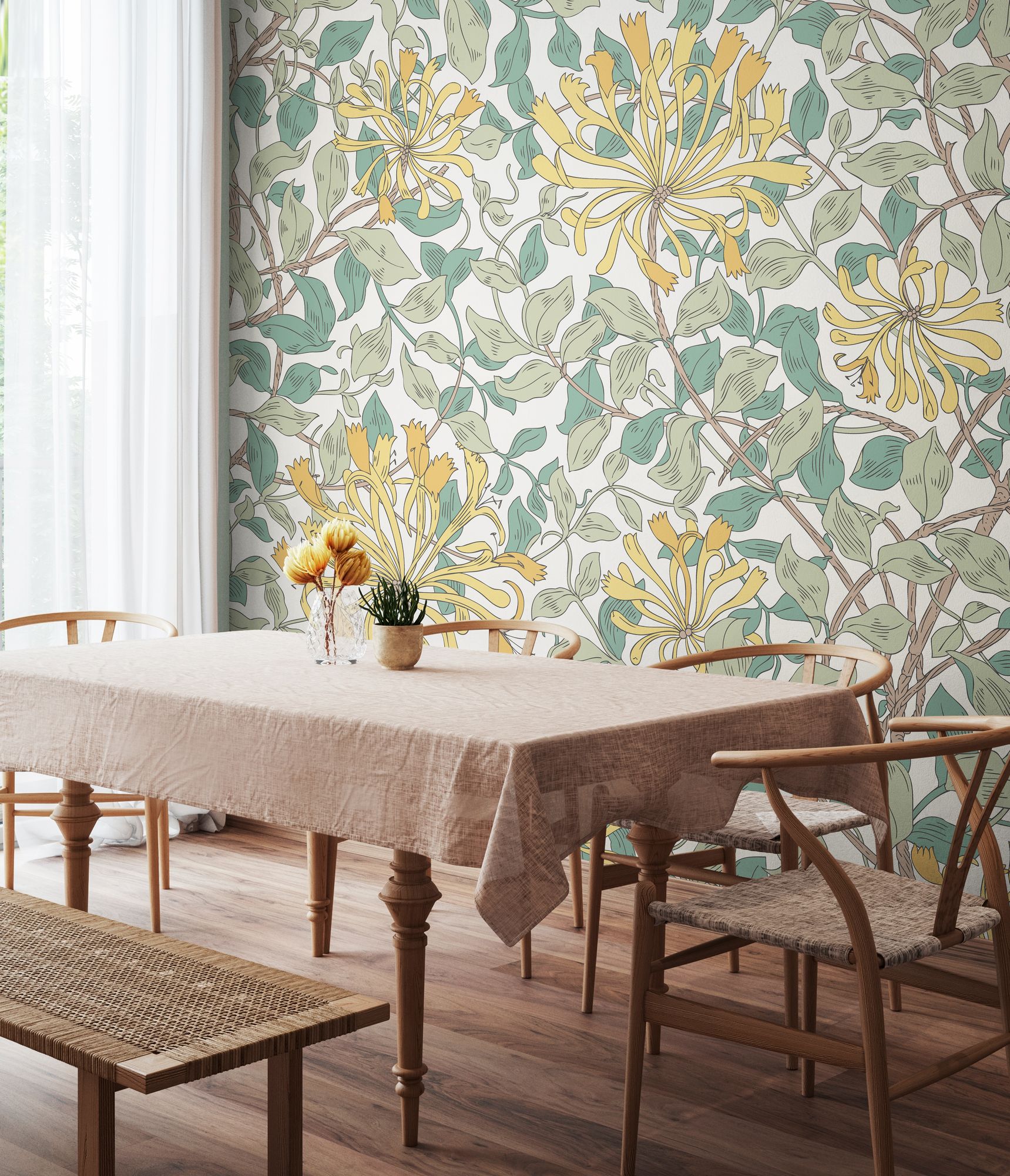 MUR381M Honeysuckle Seafoam Mural Medium by Origin Murals