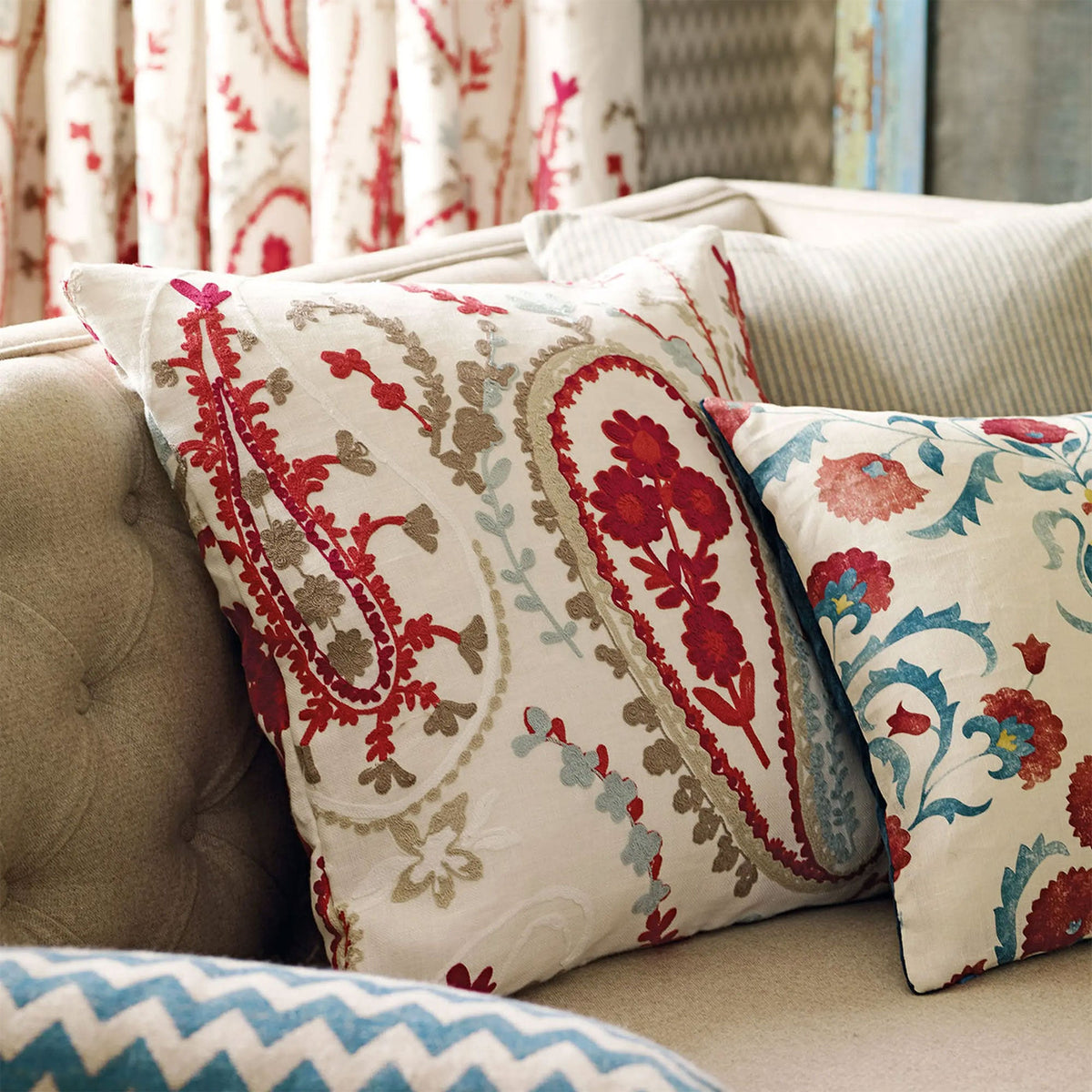 Folk fabric cushions with suzani embroidery