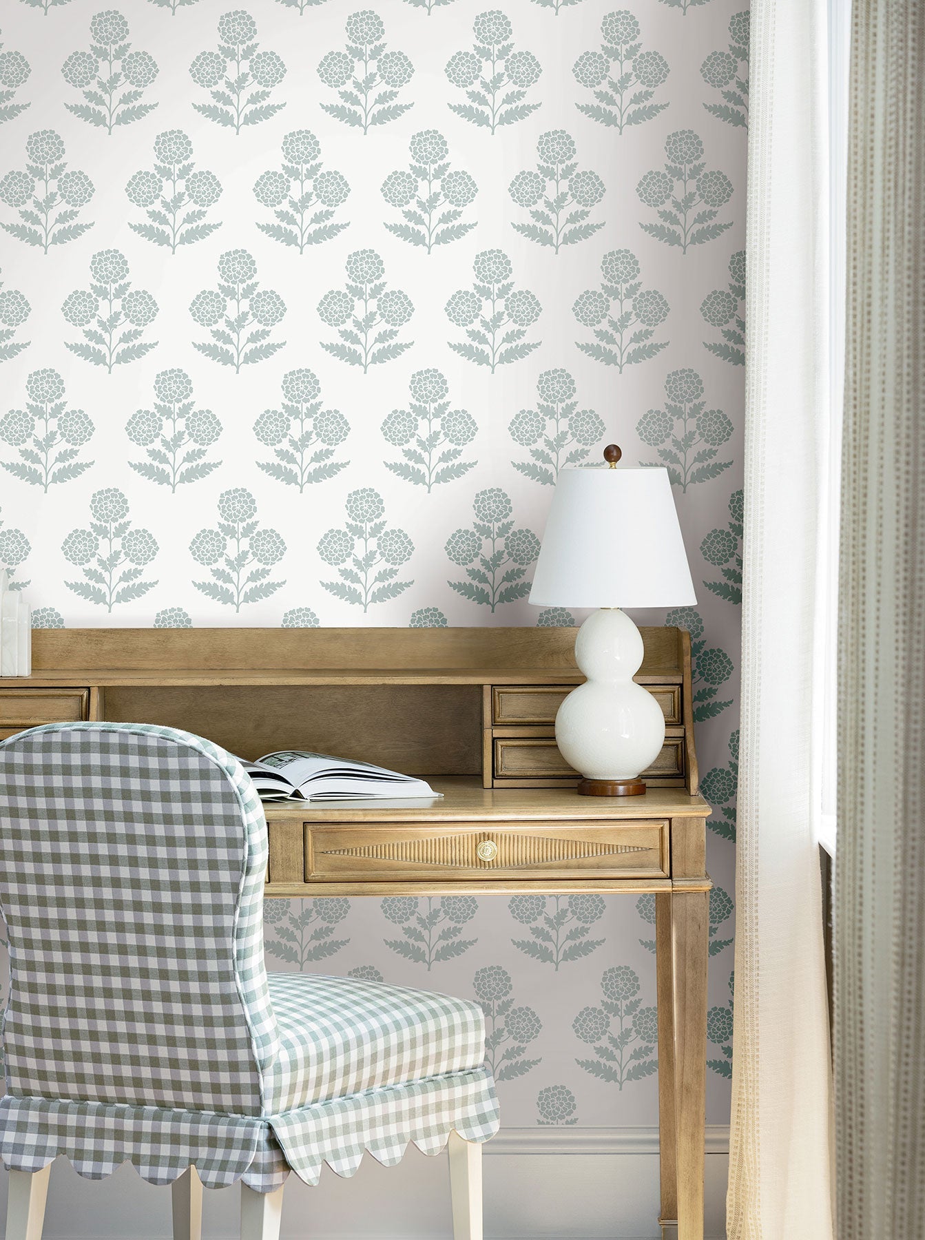 Souci Marigolds Light Blue Jardin Wallpaper by York Wallcoverings