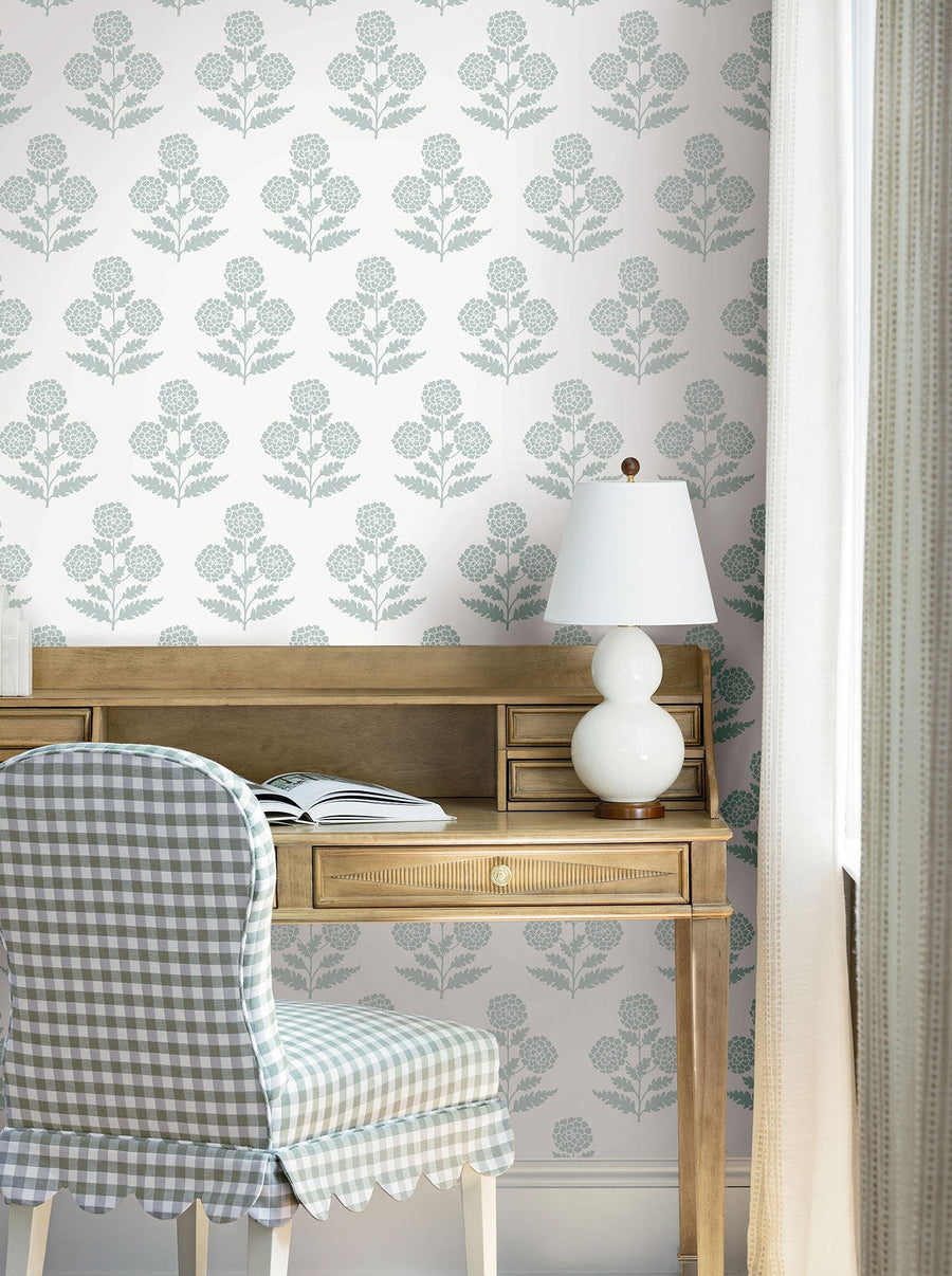 Souci Marigolds Light Blue Jardin Wallpaper by York Wallcoverings