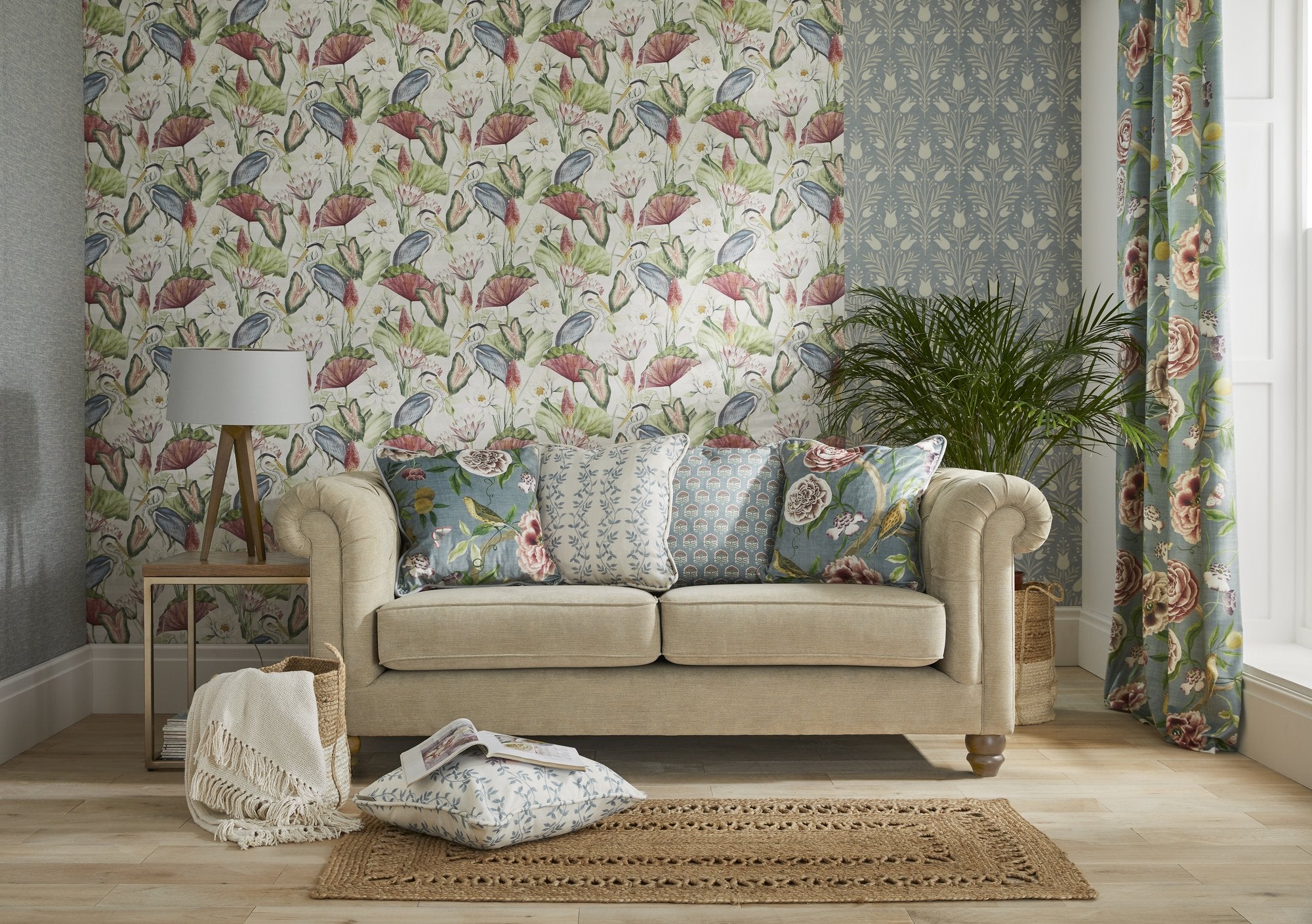 100076EHFR Chinoiserie Garden Slate Blue Heritage Tales Fabric by Esselle Home